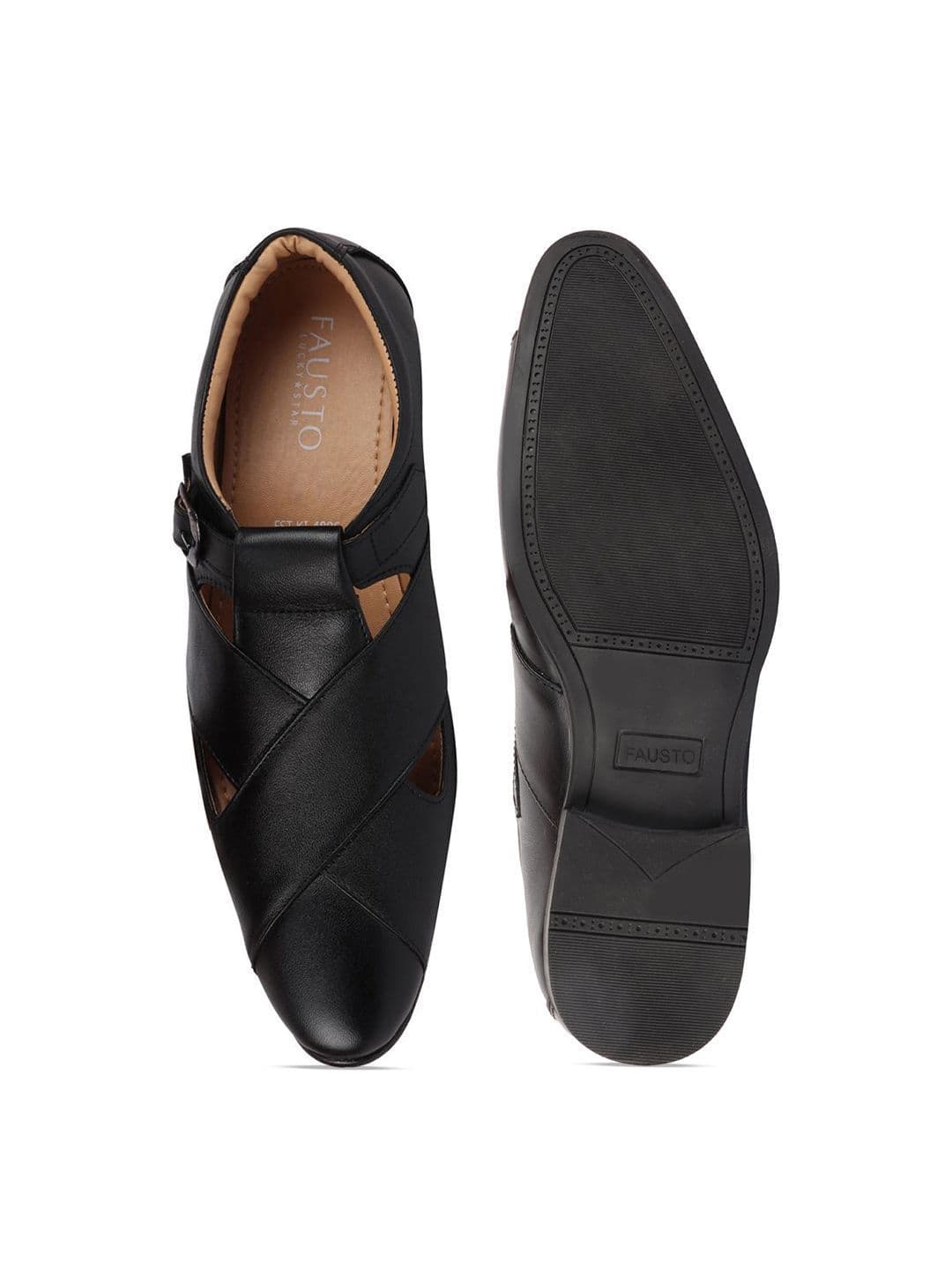 FAUSTO Men Black Leather Shoe-Style Sandals thumbnail 5