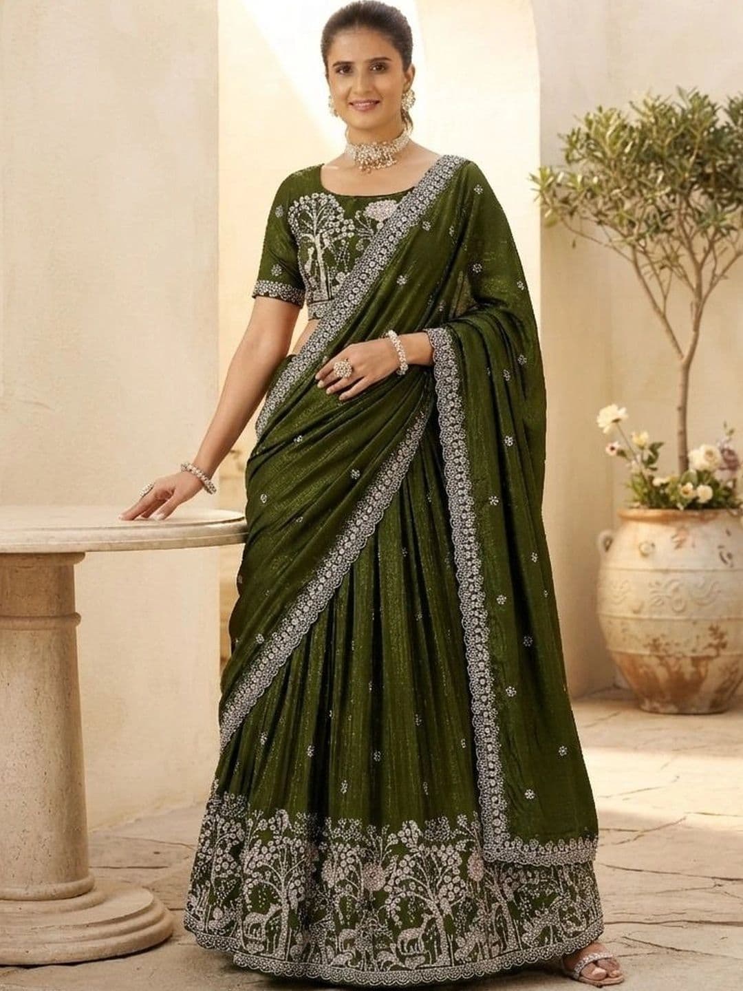 HERE&NOW Embroidered Thread Work Semi-Stitched Lehenga & Blouse With Dupatta thumbnail 4