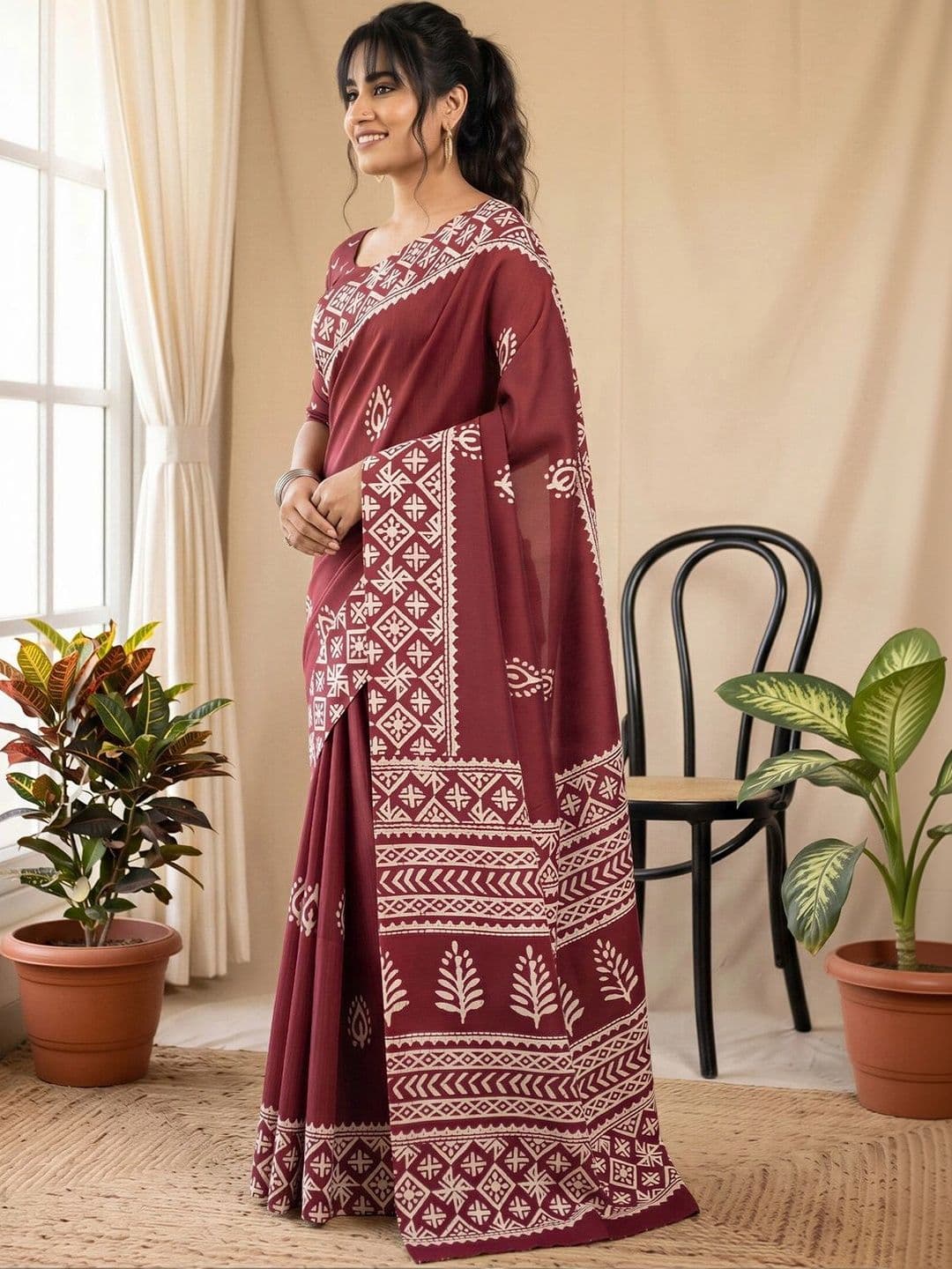 Anouk Batik Designer Block Print Saree thumbnail 2