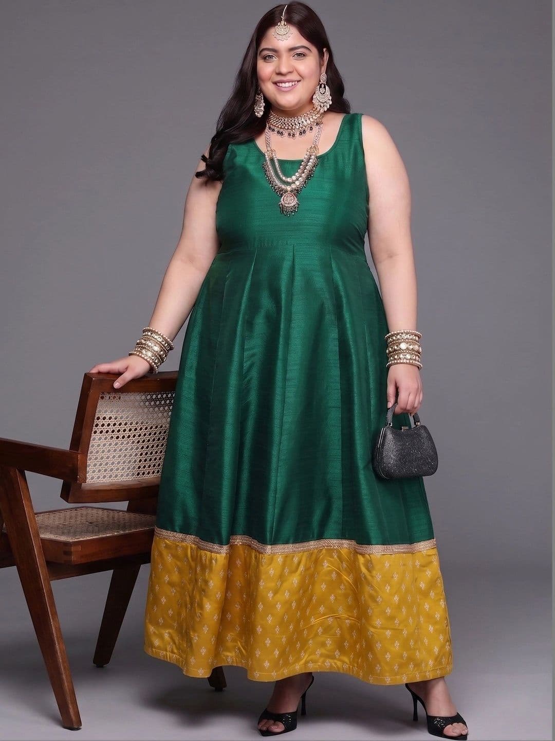 A PLUS BY AHALYAA Printed Round Neck Fit & Flared Ethnic Dresses thumbnail 5