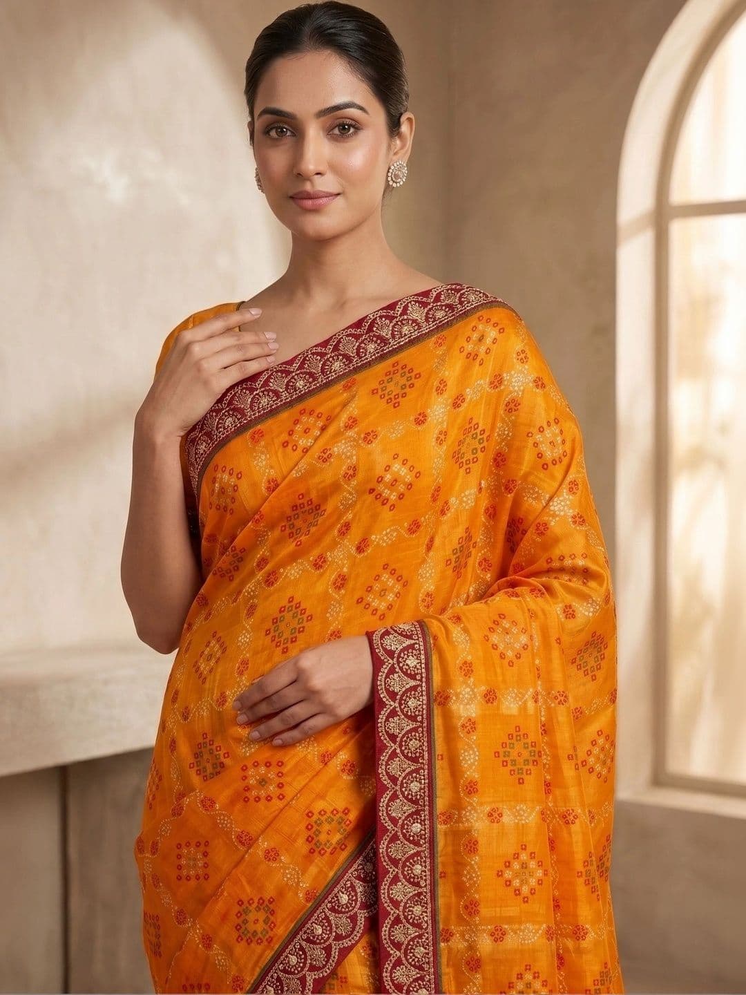 Textile Mantra Bandhani Embroidered Poly Georgette Bandhani Saree thumbnail 4