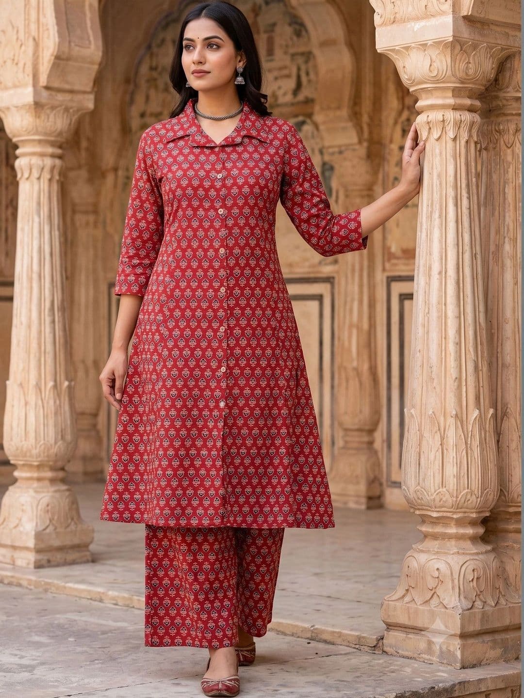 KALINI Women Ethnic Motifs Printed Regular Pure Cotton Kurta with Palazzos - view 1