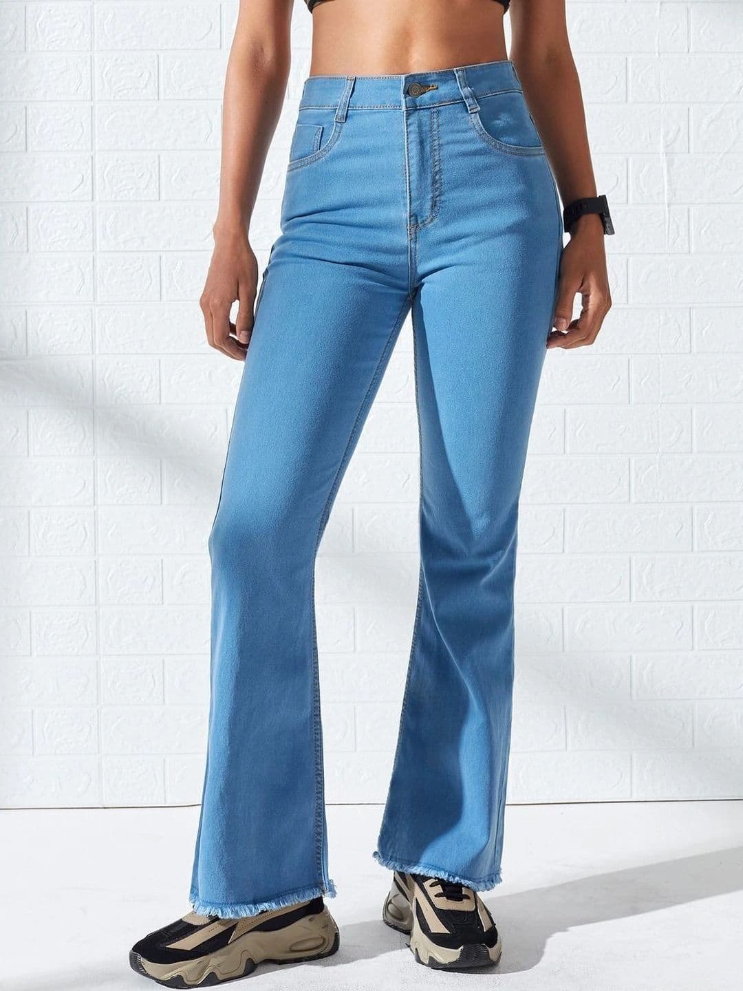 DOLCE CRUDO Women Bootcut High-Rise Heavy Fade Cuffed Hem Stretchable Jeans - view 1