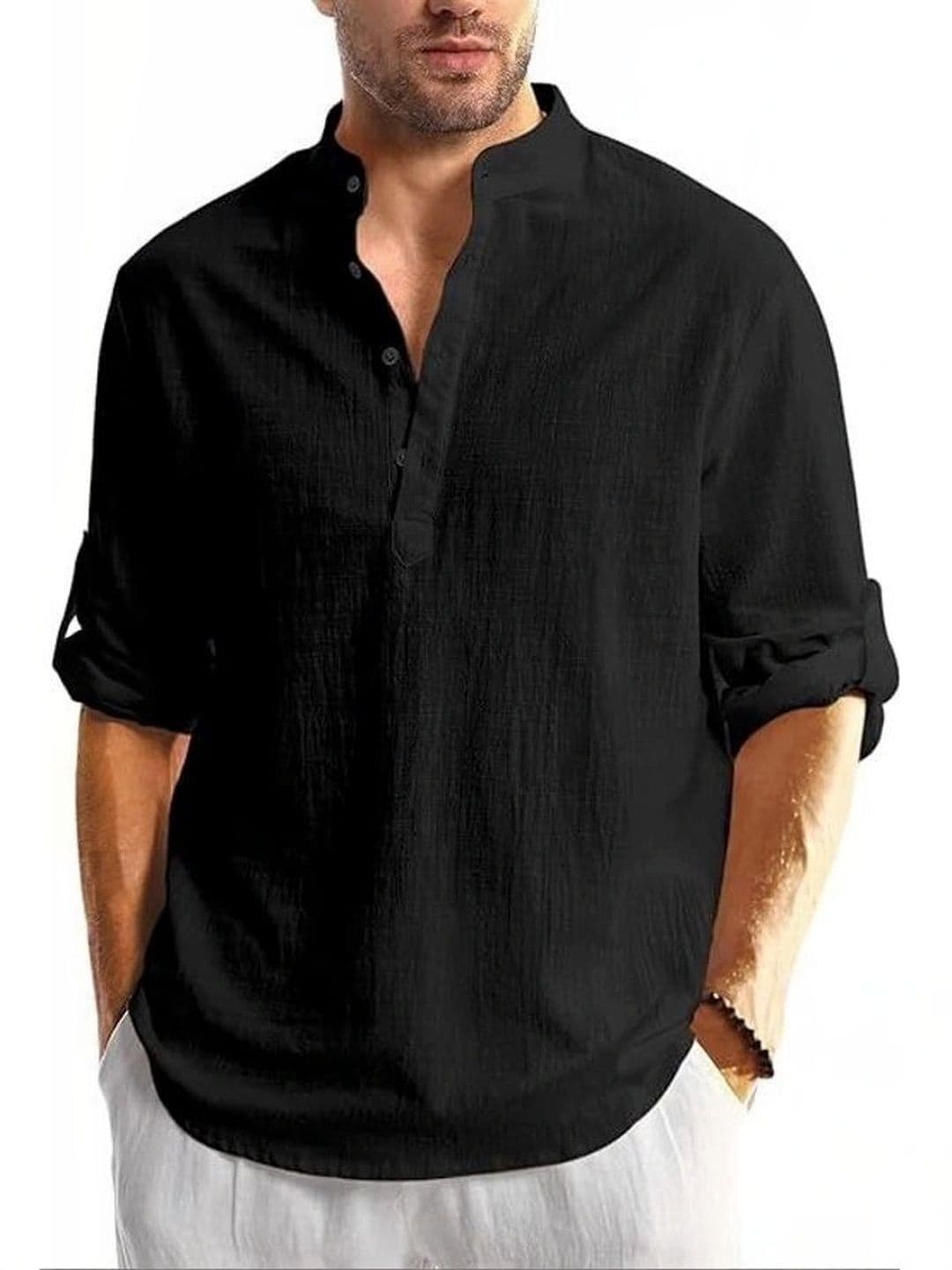 Amrit Trending Men Solid Straight Short Kurta thumbnail 3