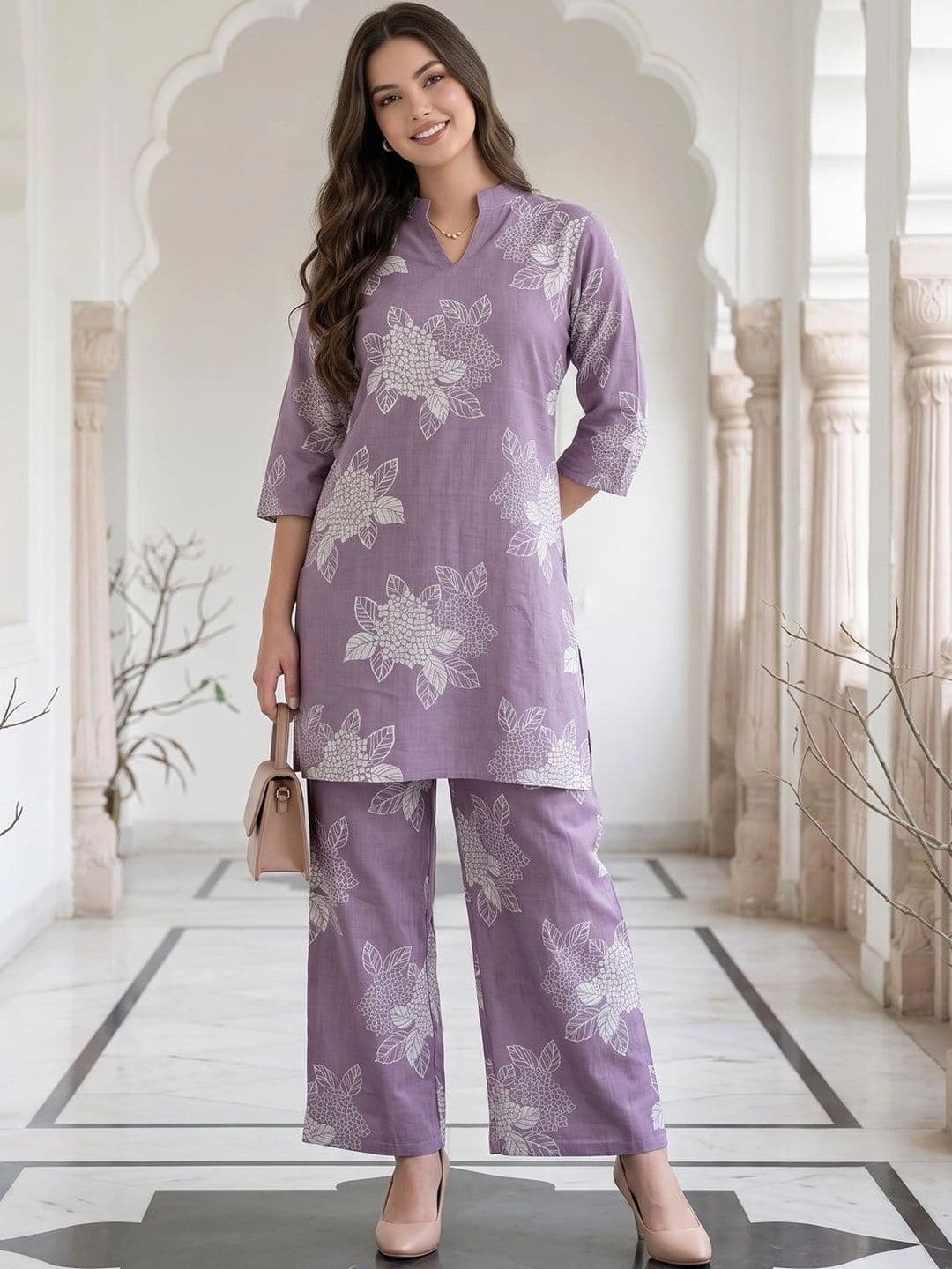 KALINI Women Floral Printed Regular Pure Cotton Kurta with Trousers - view 1