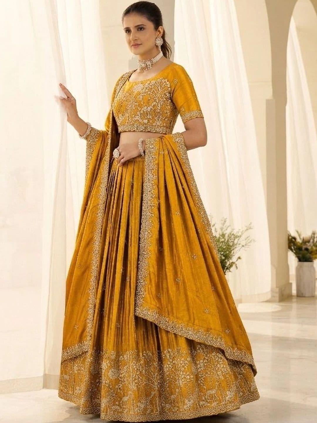 all about you Embroidered Thread Work Semi-Stitched Lehenga & Blouse With Dupatta thumbnail 4