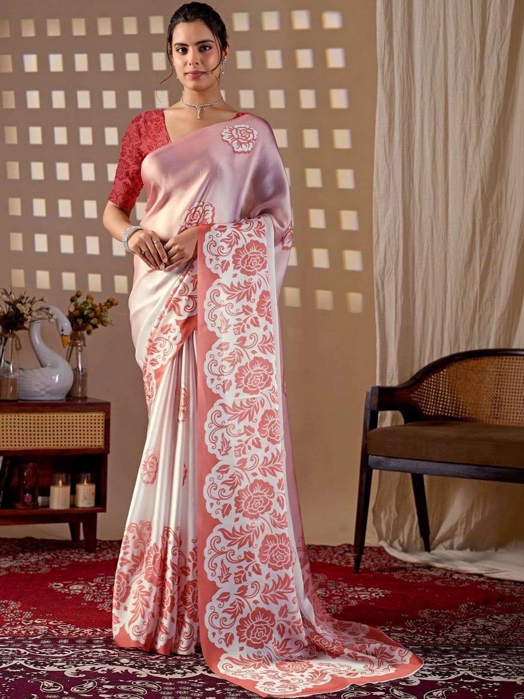 Moda Rapido Floral Satin Designer Saree - view 1