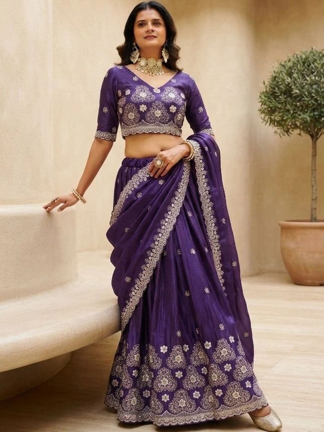 all about you Embroidered Thread Work Semi-Stitched Lehenga & Blouse With Dupatta thumbnail 4