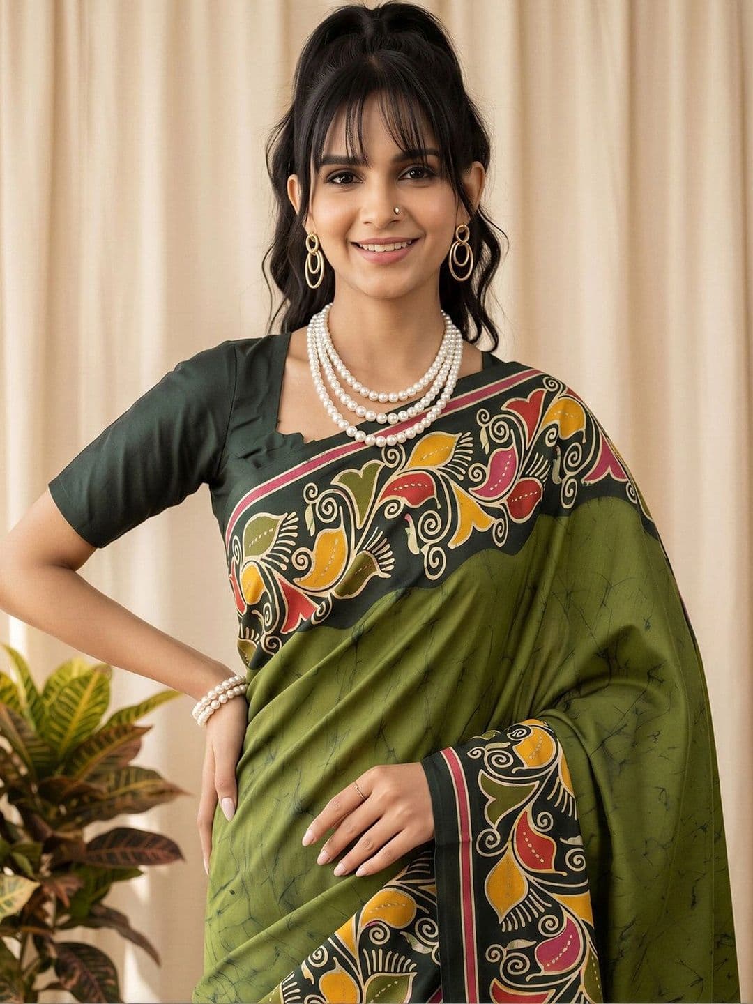Anouk Kalamkari Designer Block Print Saree thumbnail 5