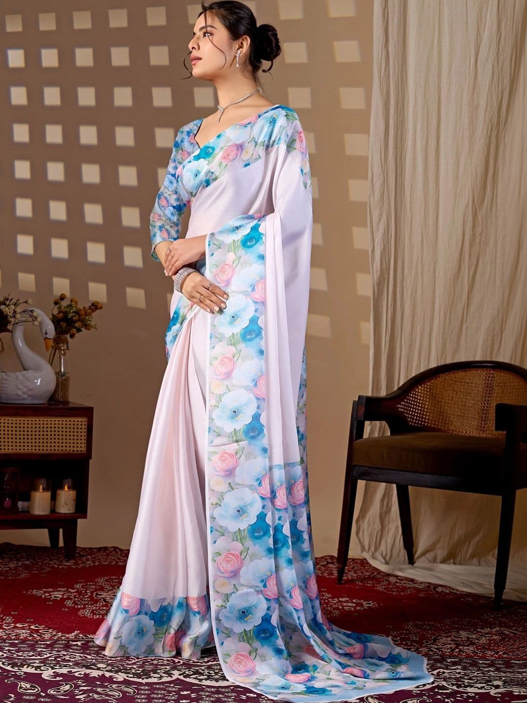 Moda Rapido Floral Satin Designer Saree thumbnail 7