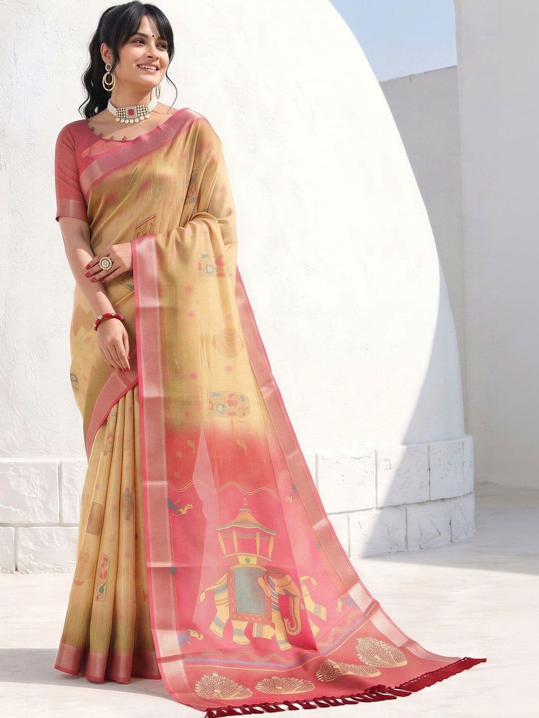 Anouk Floral Silk Cotton Designer Saree - view 1