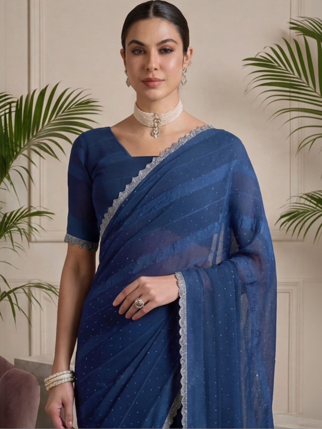 Anouk Rustic Striped Embroidered Silk Blend Designer Saree thumbnail 7