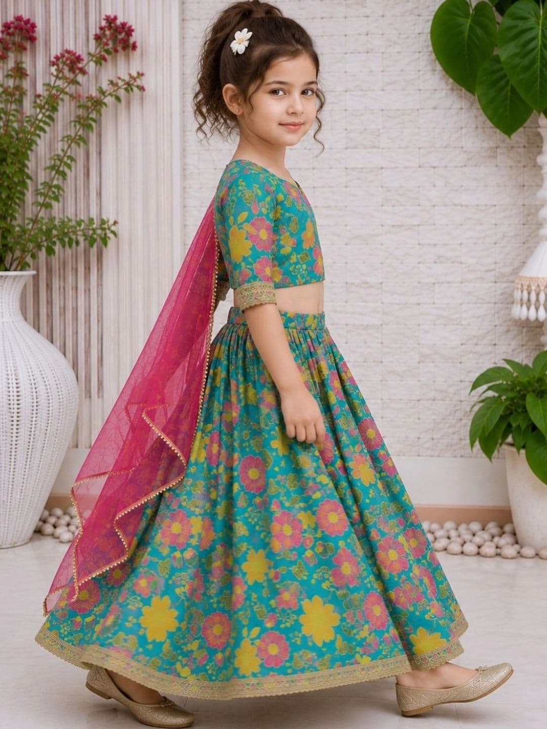 HERE&NOW Girls Print Floral Lehenga Choli Set thumbnail 2