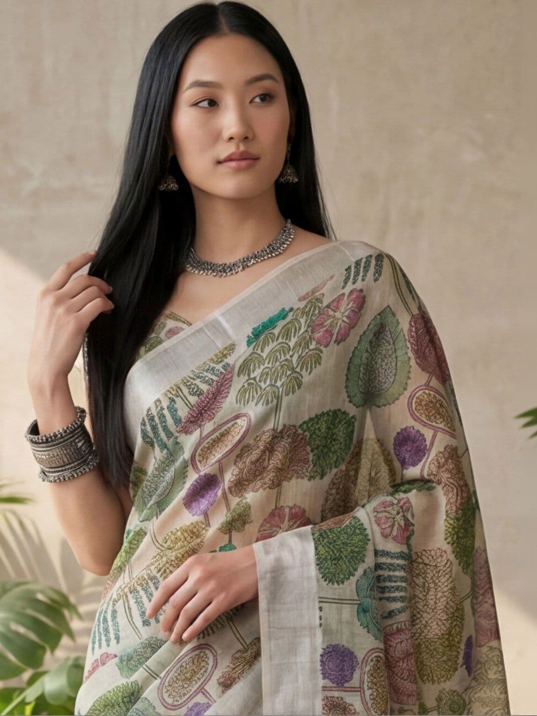Anouk Rustic Floral Zari Pure Linen Designer Khadi Saree thumbnail 6