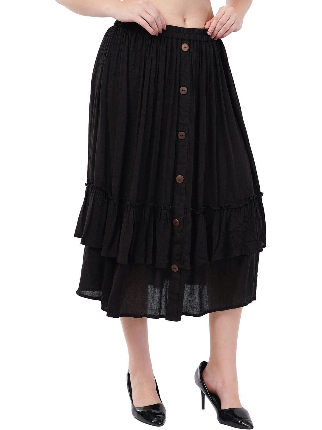 Rabhika Women Pure Cotton Cotton Cambric Frills Bows and Ruffles Midi Flared Skirt thumbnail 5