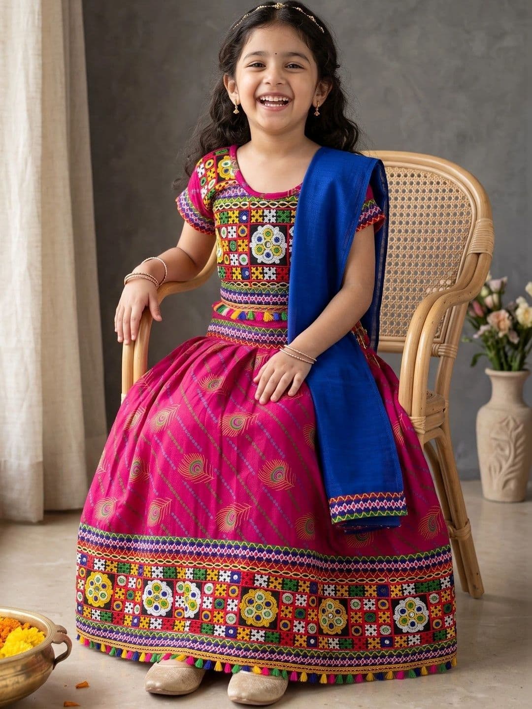 ahhaaaa Girls Embroidered Mirror Work Ready to Wear Lehenga & Blouse With Dupatta thumbnail 4
