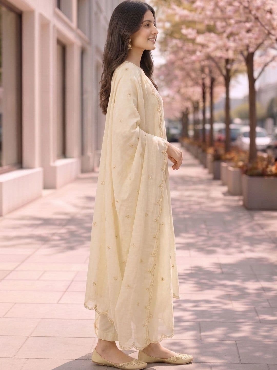 J MOGAL Women Ethnic Motifs Embroidered Kurta with Trousers & With Dupatta thumbnail 5