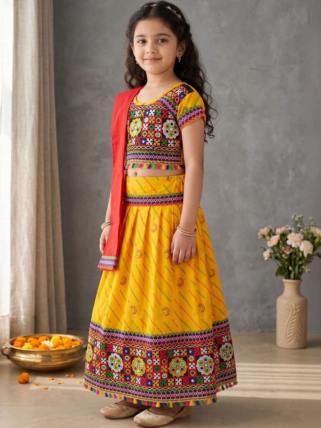 ahhaaaa Girls Embroidered Thread Work Ready to Wear Lehenga & Blouse With Dupatta thumbnail 5
