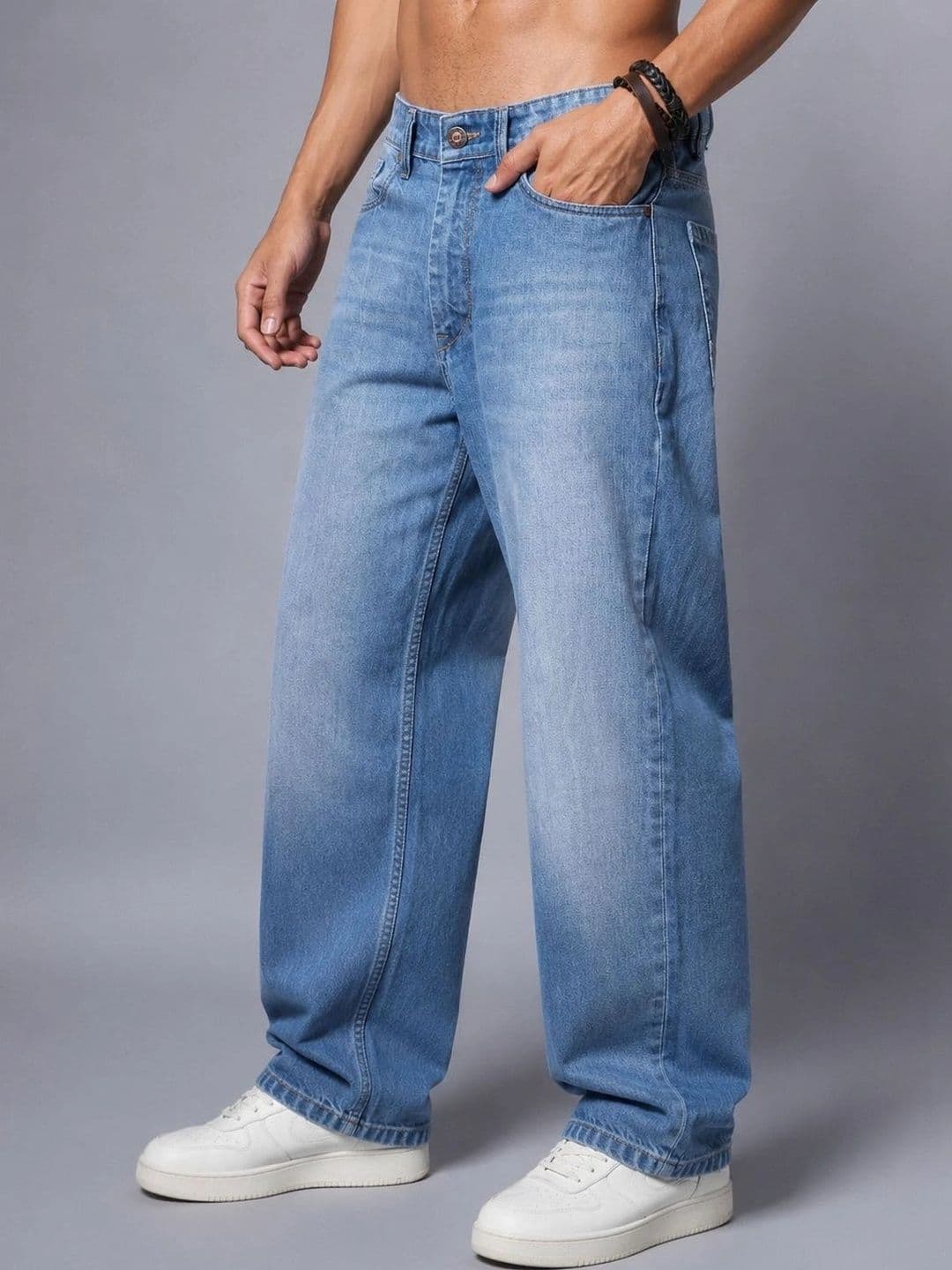 BREXX Men Jean Straight Fit Mid-Rise Light Fade Denim Stretchable Jeans thumbnail 6