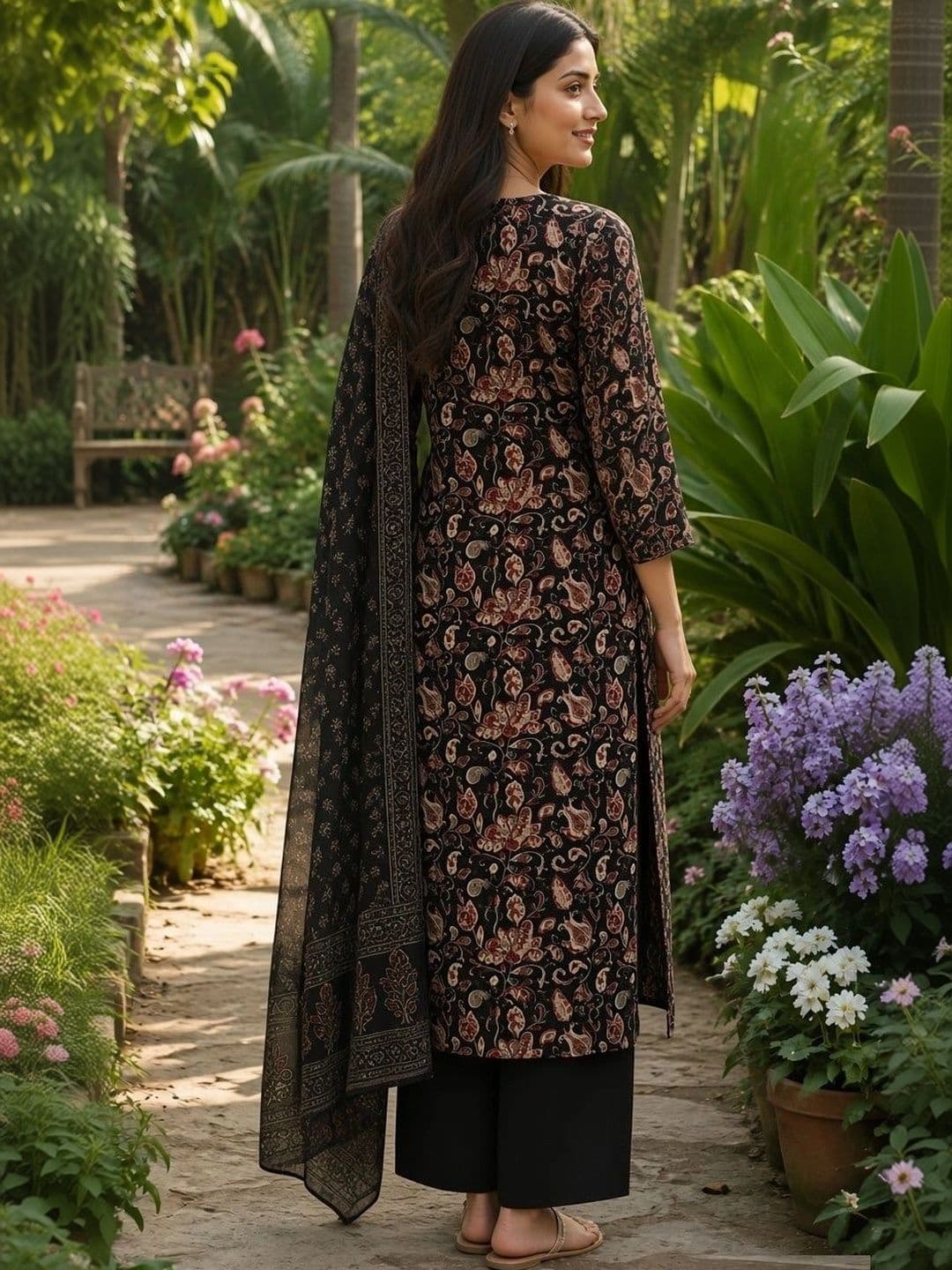 Moda Rapido Women Ethnic Motifs Printed Regular Thread Work Kurta with Palazzos & With Dupatta thumbnail 2