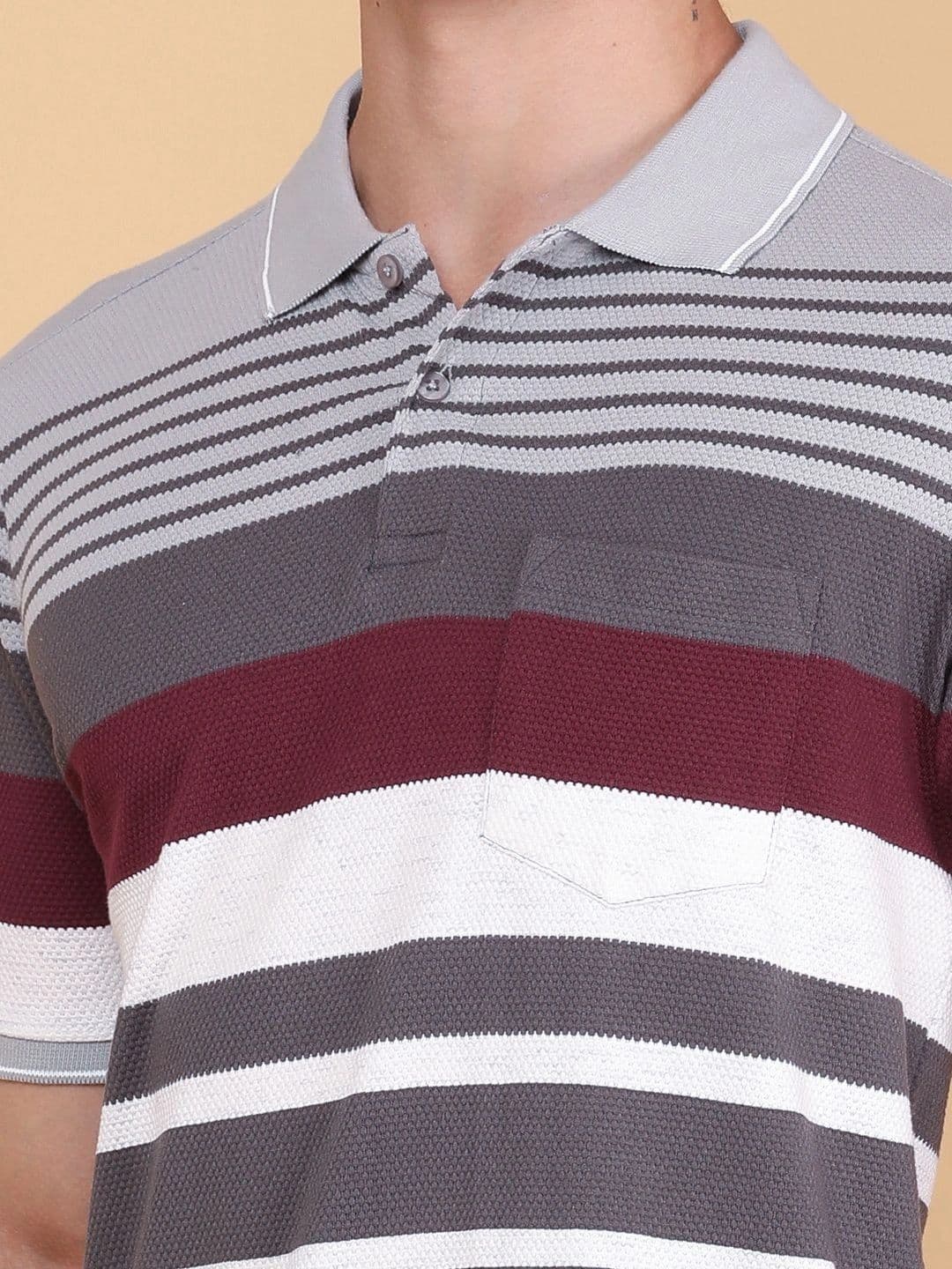 LIMEROAD Men Striped Polo Collar Pockets T-shirt thumbnail 5