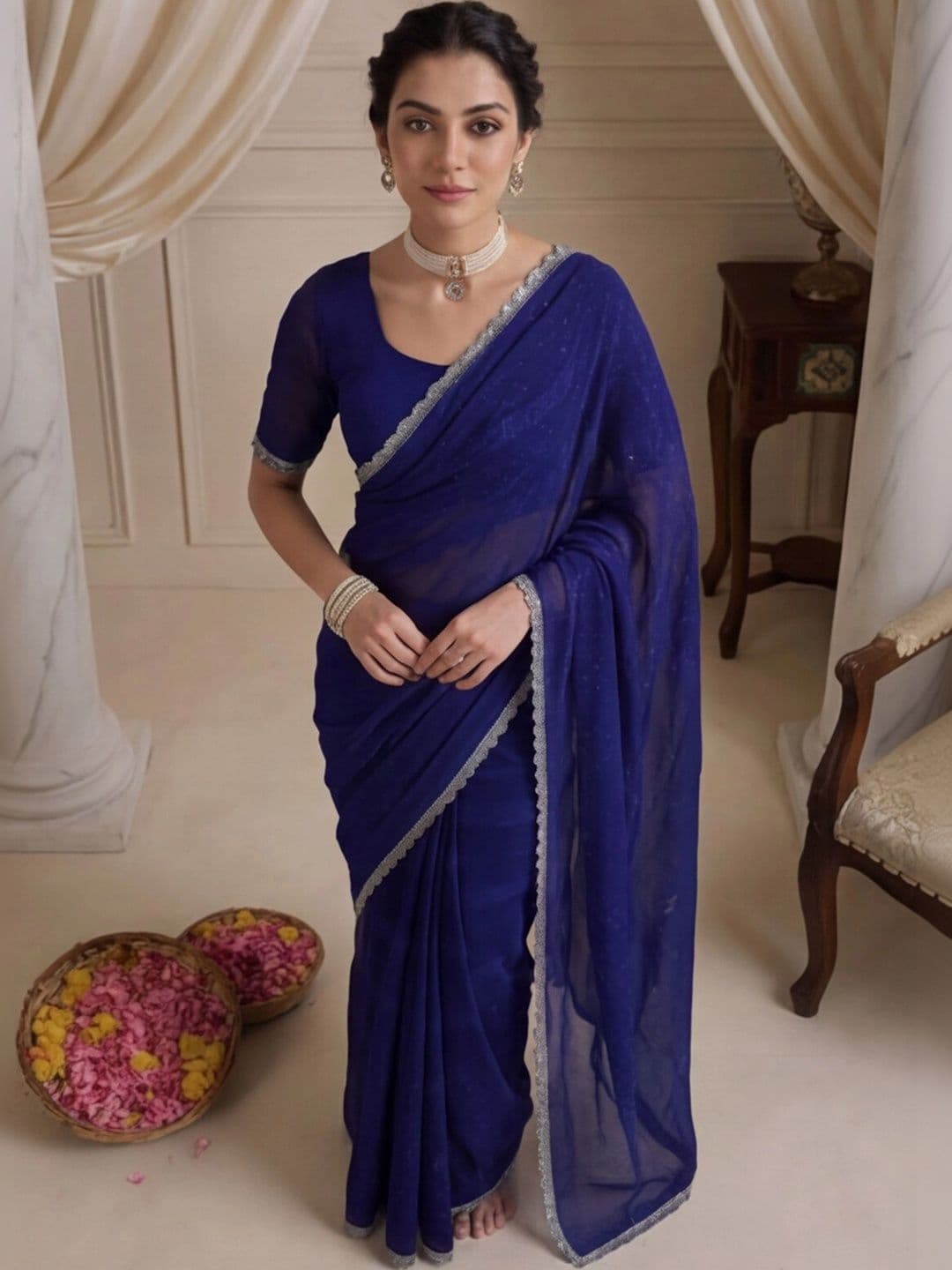 Anouk Rustic Embellished Embroidered Silk Blend Designer Saree thumbnail 4