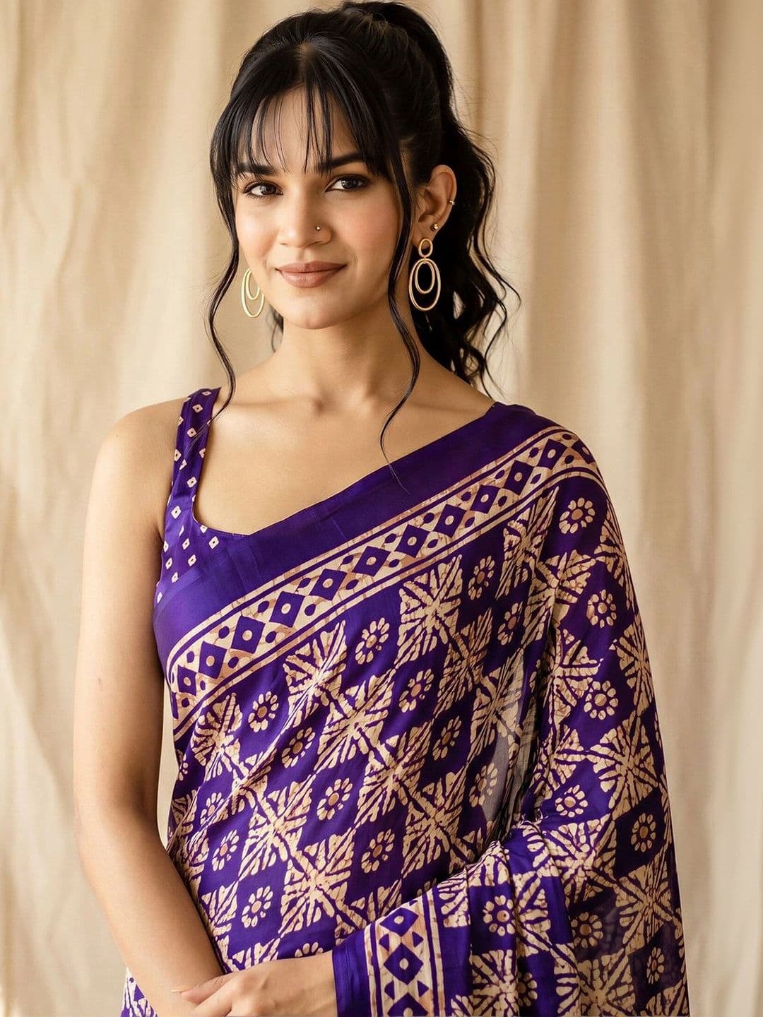 Anouk Batik Designer Block Print Saree thumbnail 2