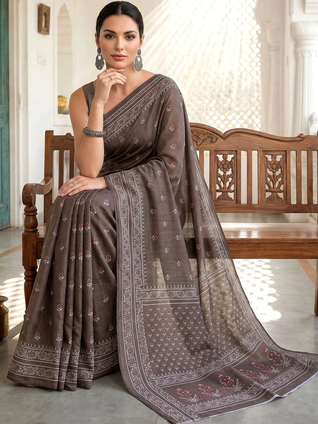 VS MALL Floral Pure Cotton Ikat Saree thumbnail 4
