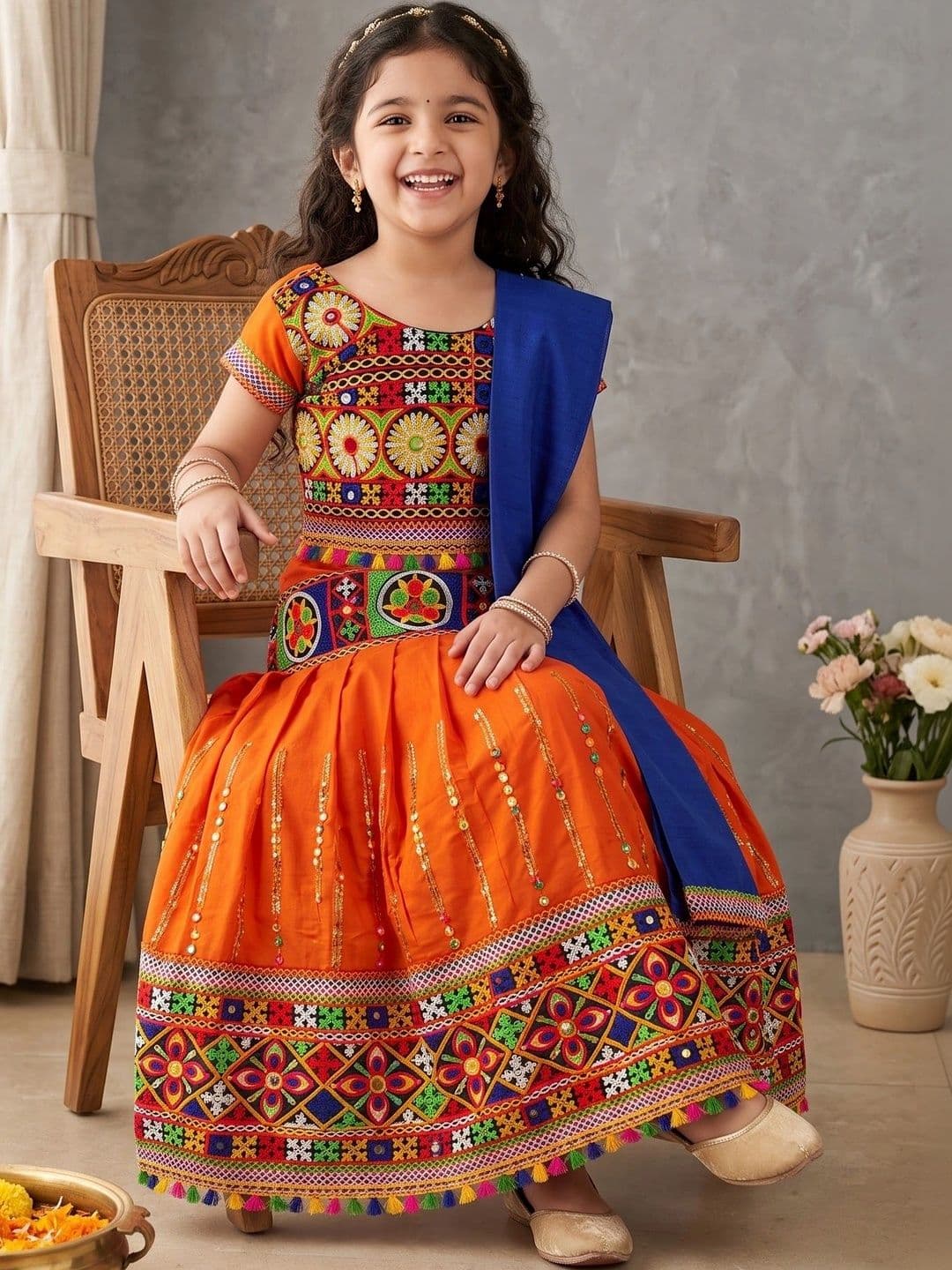 ahhaaaa Girls Embroidered Mirror Work Ready to Wear Lehenga & Blouse With Dupatta thumbnail 7