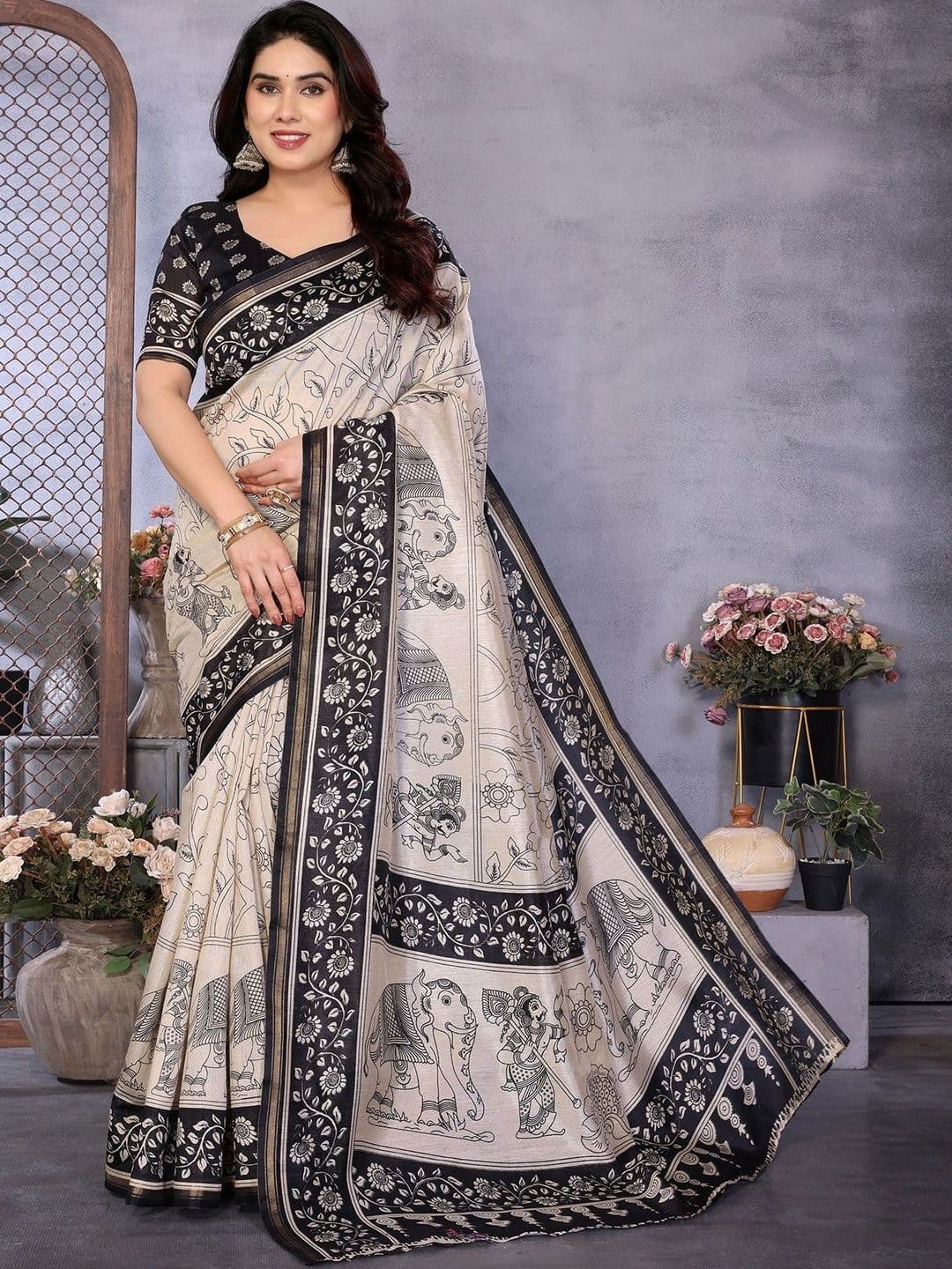 KALINI Kalamkari Linen Blend Saree - view 1