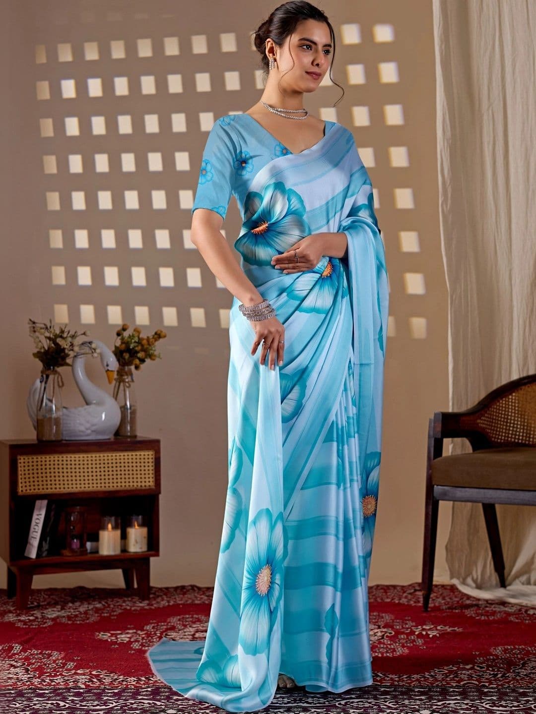 Moda Rapido Floral Satin Designer Saree thumbnail 7