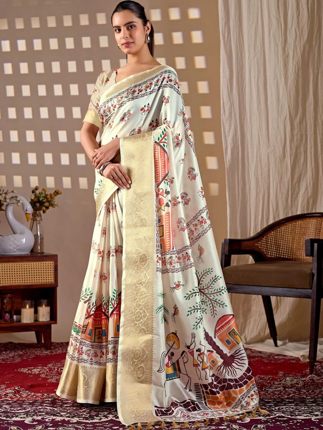 Moda Rapido Warli Zari Silk Blend Designer Saree - view 1