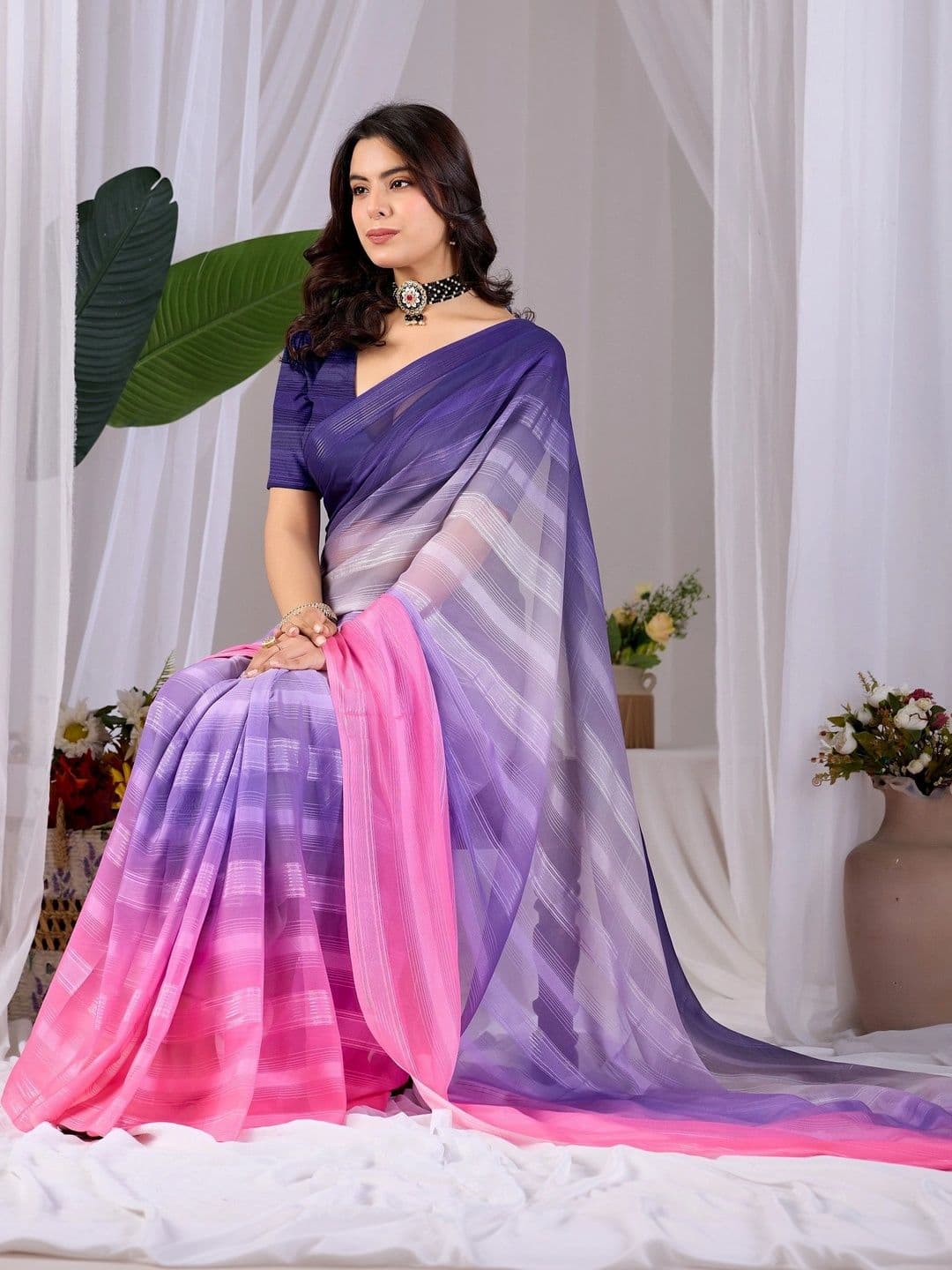 DIVASTRI Ombre Poly Georgette Designer Saree thumbnail 7