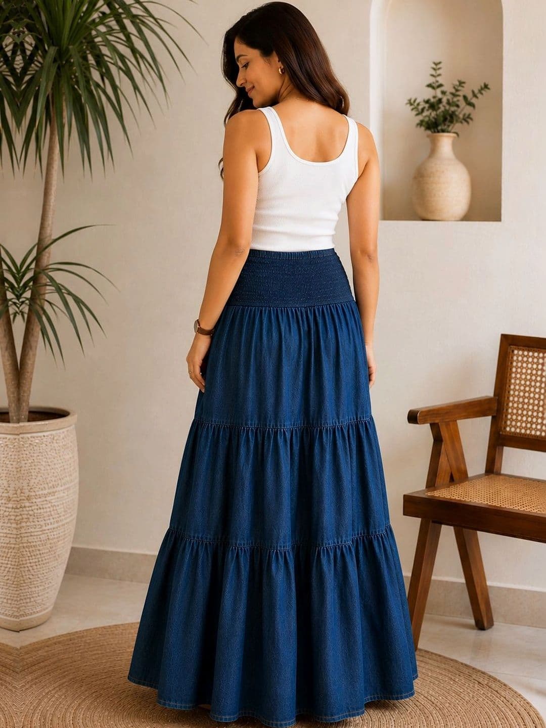 angloindu Women Cotton Tiered Maxi Flared Skirt thumbnail 3