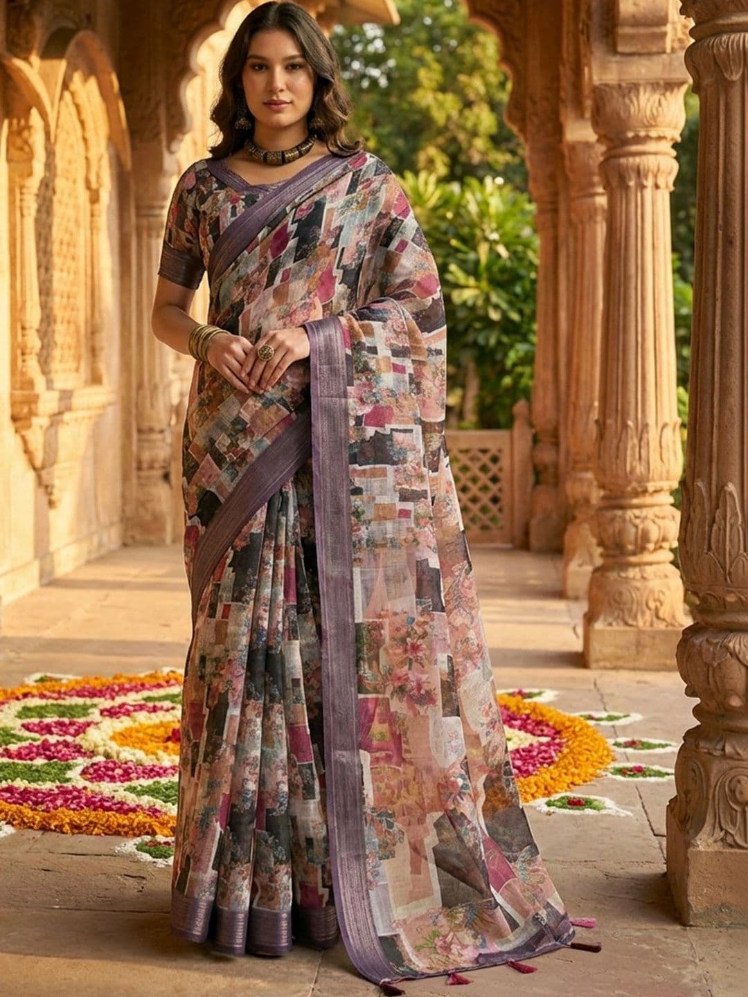 Anouk Rustic Zari Pure Linen Designer Khadi Saree - view 1