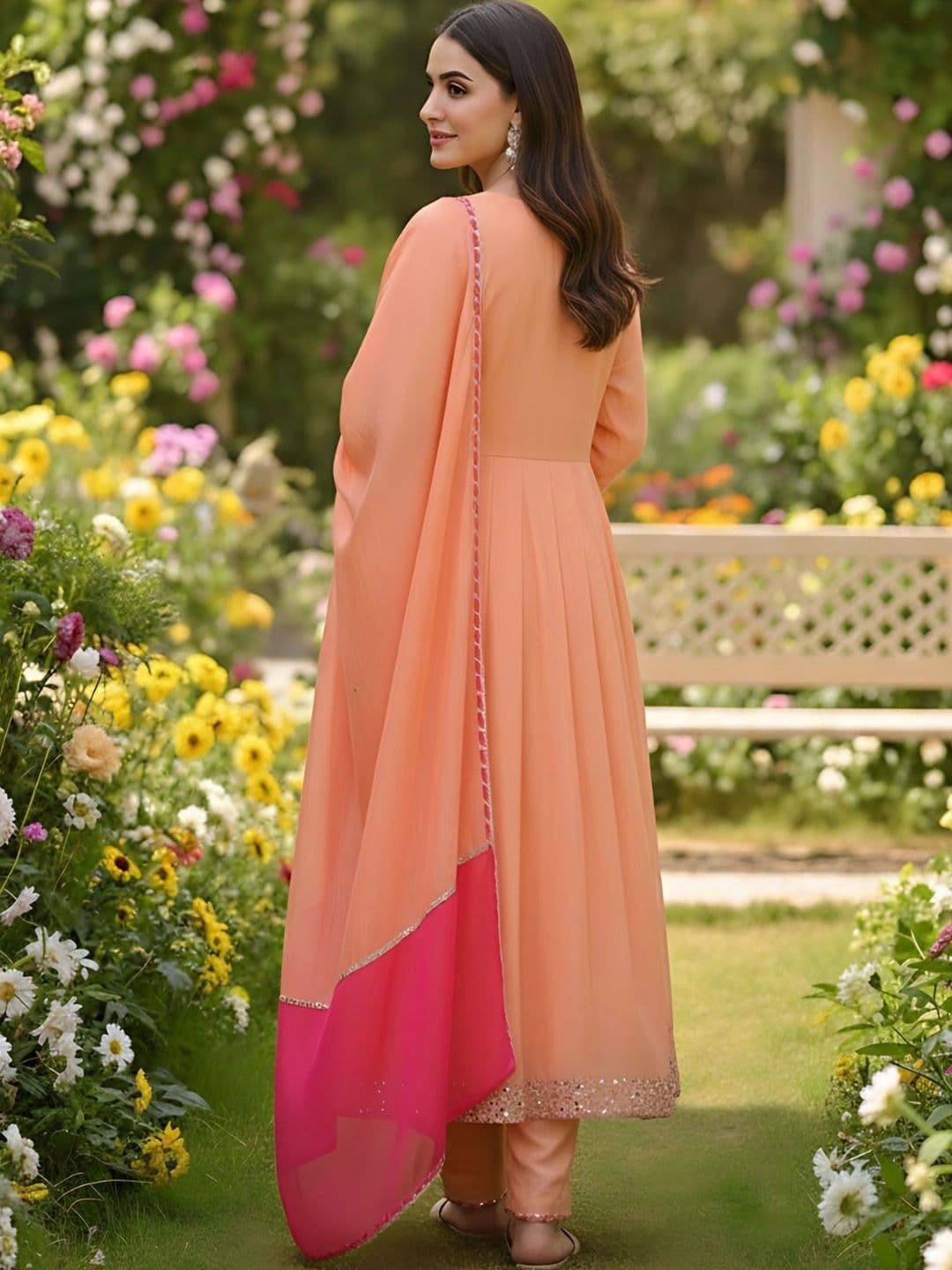 HERE&NOW Women Ethnic Motifs  Empire Mirror Work Kurta with Trousers & With Dupatta thumbnail 5
