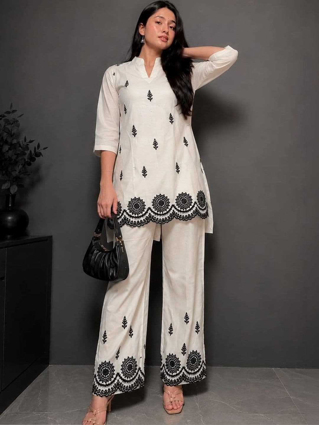 TWINS LADY Cotton Embroidered Top with Palazzos thumbnail 6