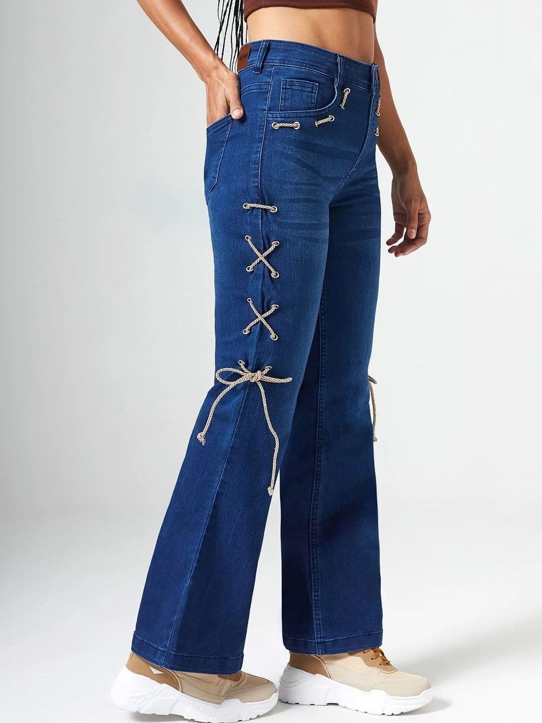DOLCE CRUDO Women Bootcut Mid-Rise Coated Stretchable Jeans thumbnail 4
