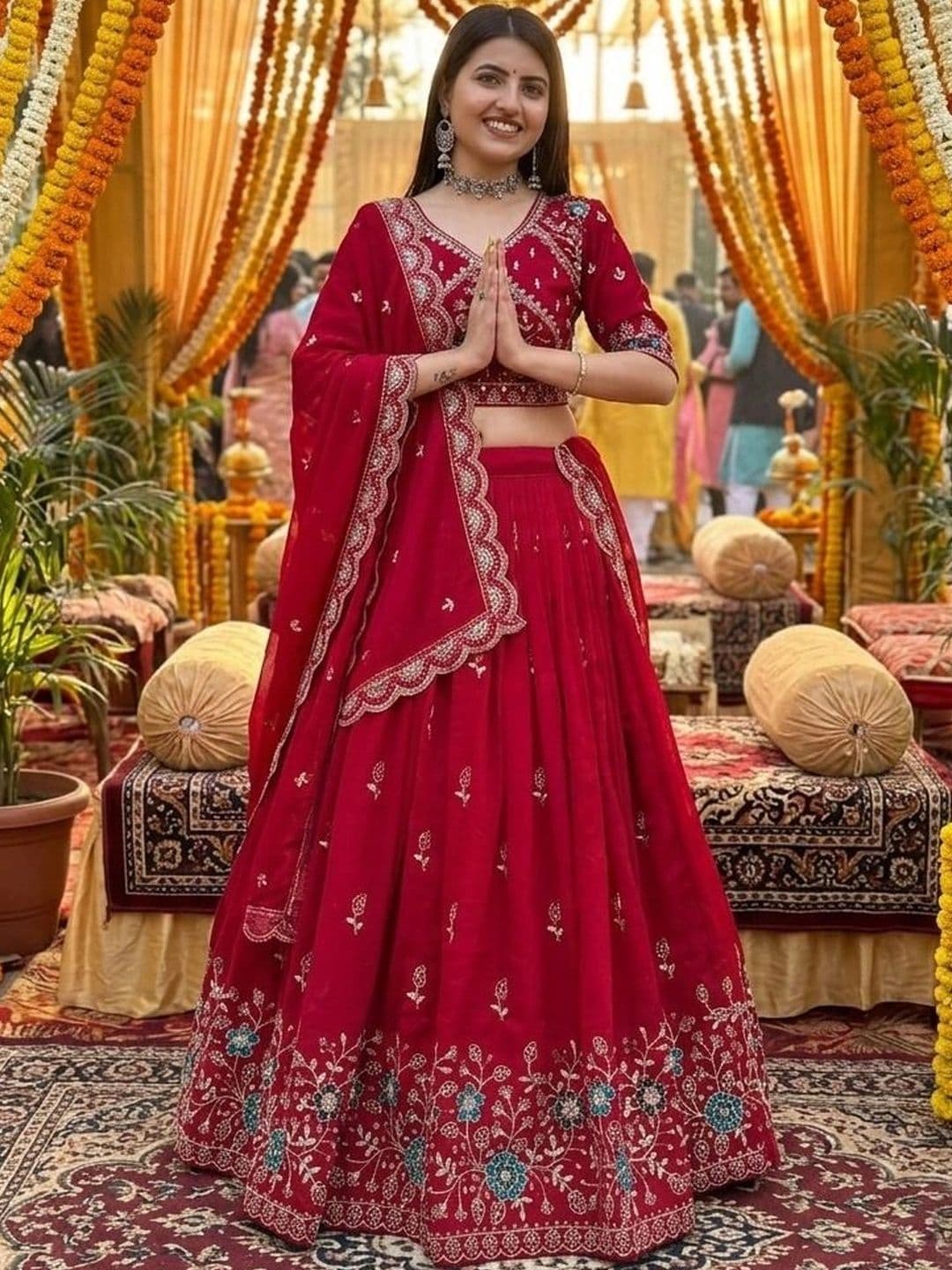 HERE&NOW Embroidered Thread Work Semi-Stitched Lehenga & Blouse With Dupatta - view 1
