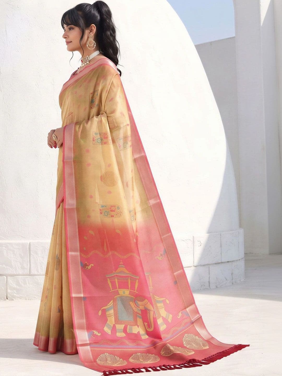 Anouk Floral Silk Cotton Designer Saree thumbnail 7