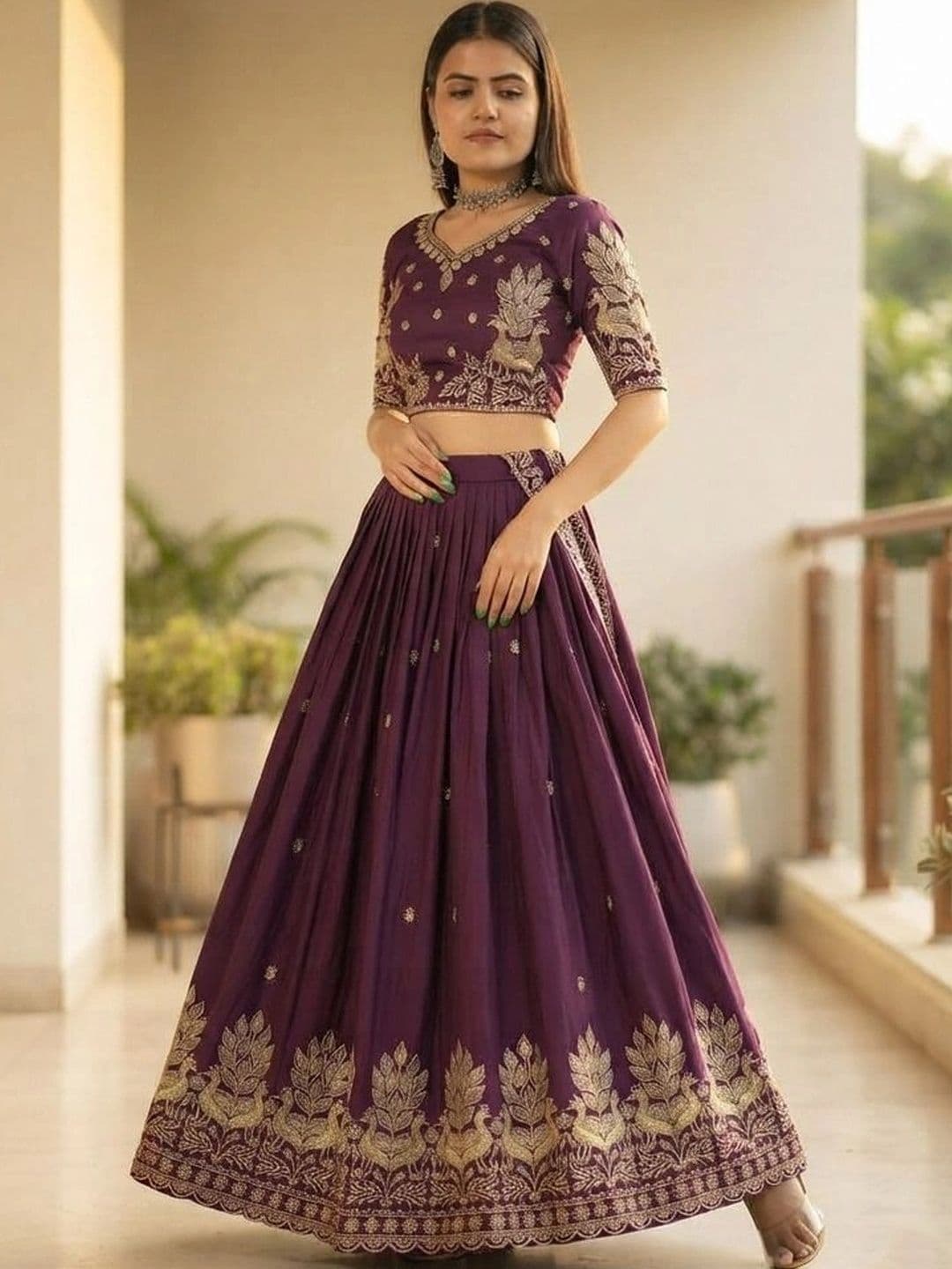 all about you Embroidered Thread Work Semi-Stitched Lehenga & Blouse With Dupatta - view 1