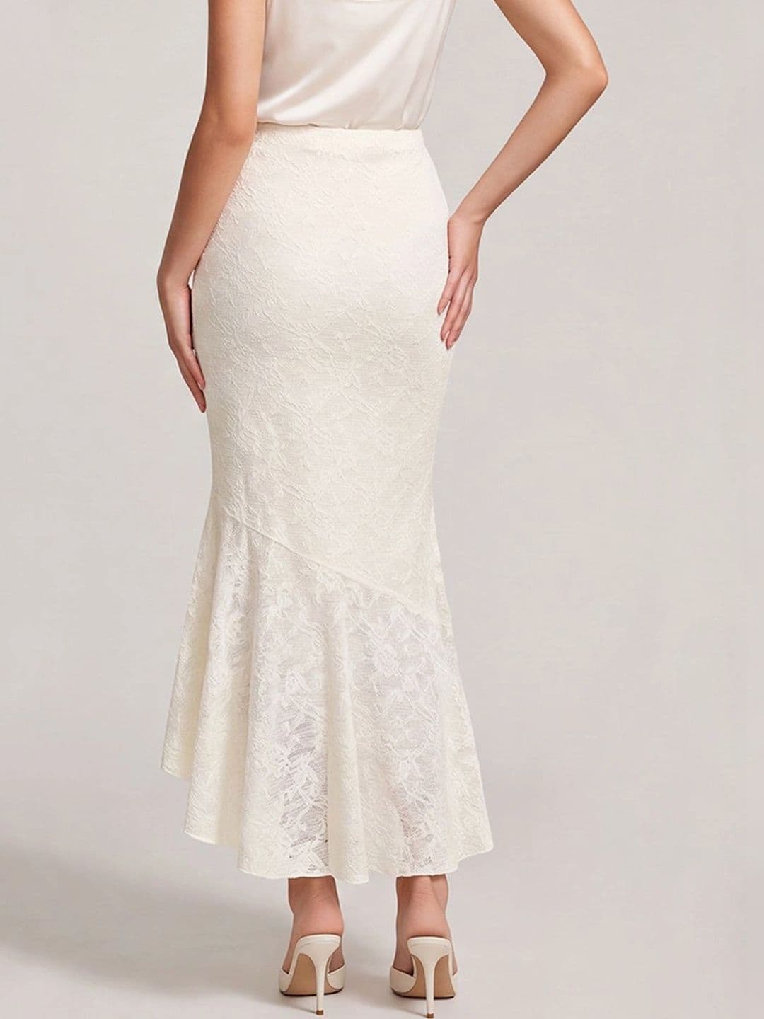 Suo Women Textured Lace Frills Bows and Ruffles Midi Trumpet Skirt thumbnail 2