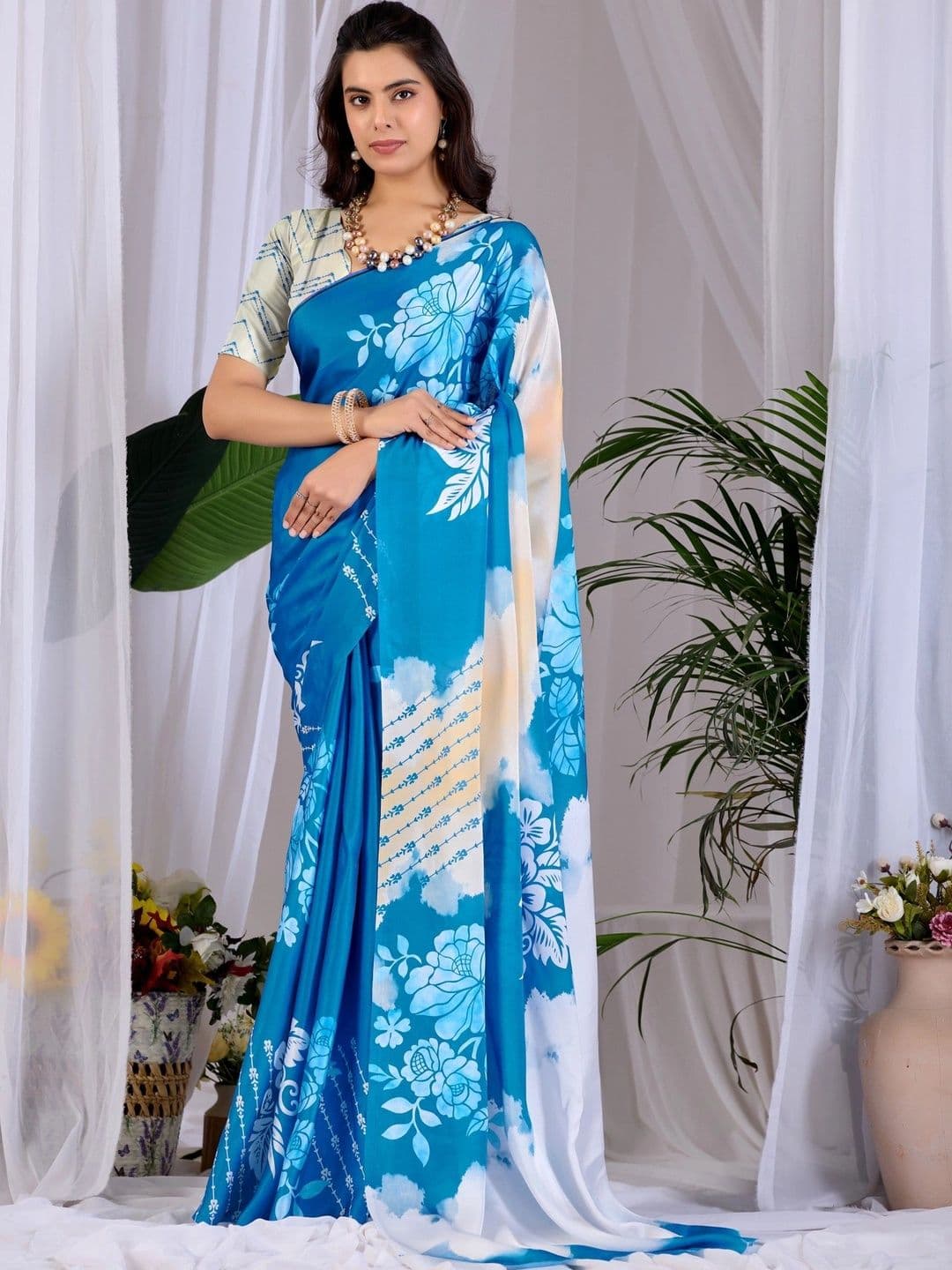 Moda Rapido Floral Satin Designer Saree - view 1