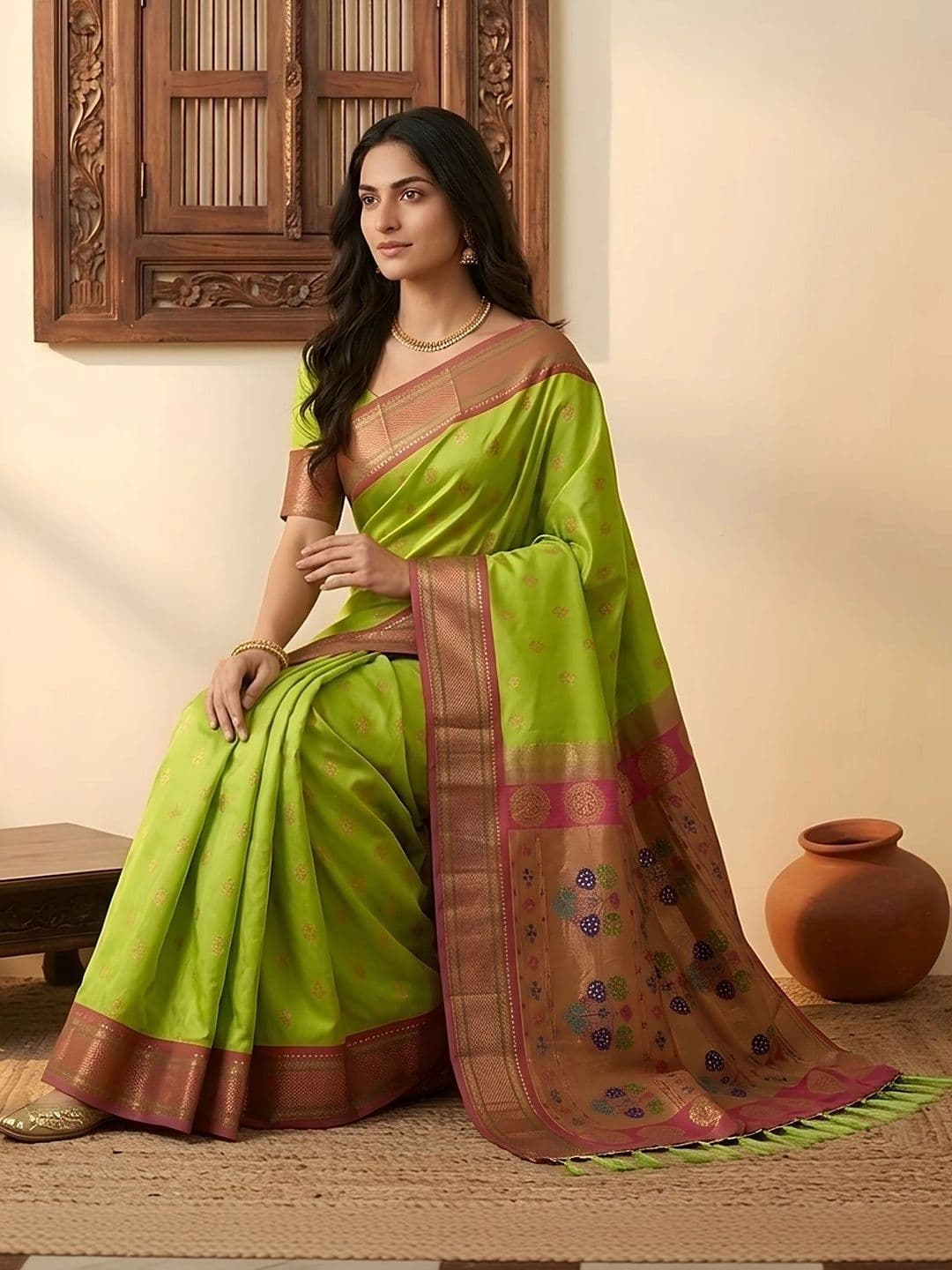 Urbanari Woven Design Zari Silk Blend Banarasi Saree thumbnail 2