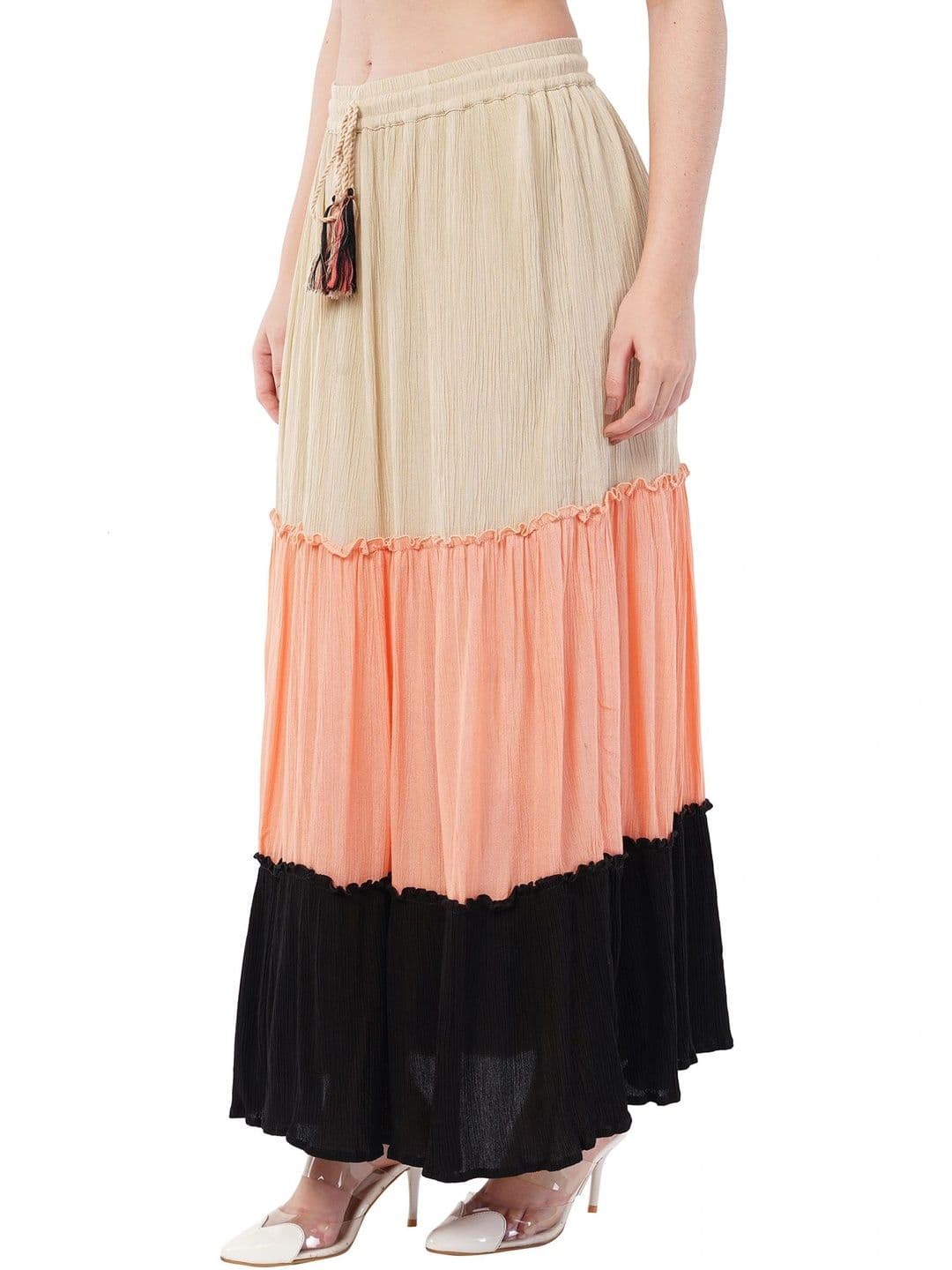 Rabhika Women Pure Cotton Cotton Cambric Colourblocked Maxi Tiered Skirt thumbnail 3