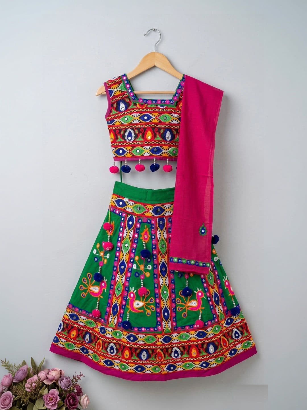 ahhaaaa Girls Embellished Mirror Work Ready to Wear Lehenga & Blouse With Dupatta thumbnail 6