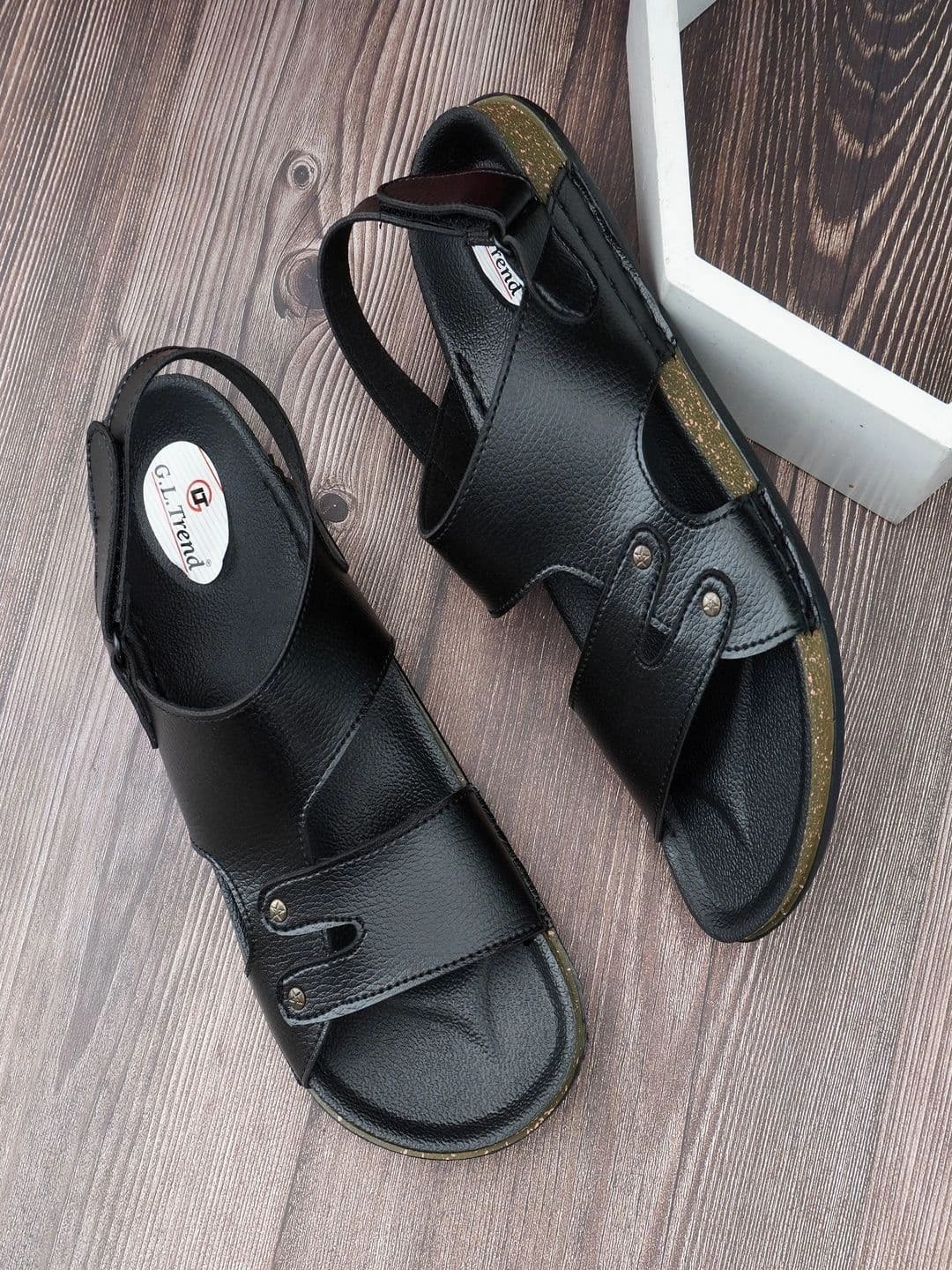 G L Trend Men Casual Waterproof Leather Black Velcro Sandals - view 1