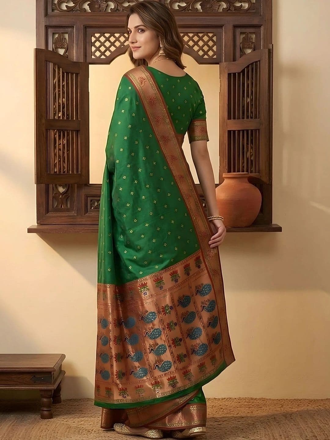 Urbanari Woven Design Zari Silk Blend Banarasi Saree thumbnail 3