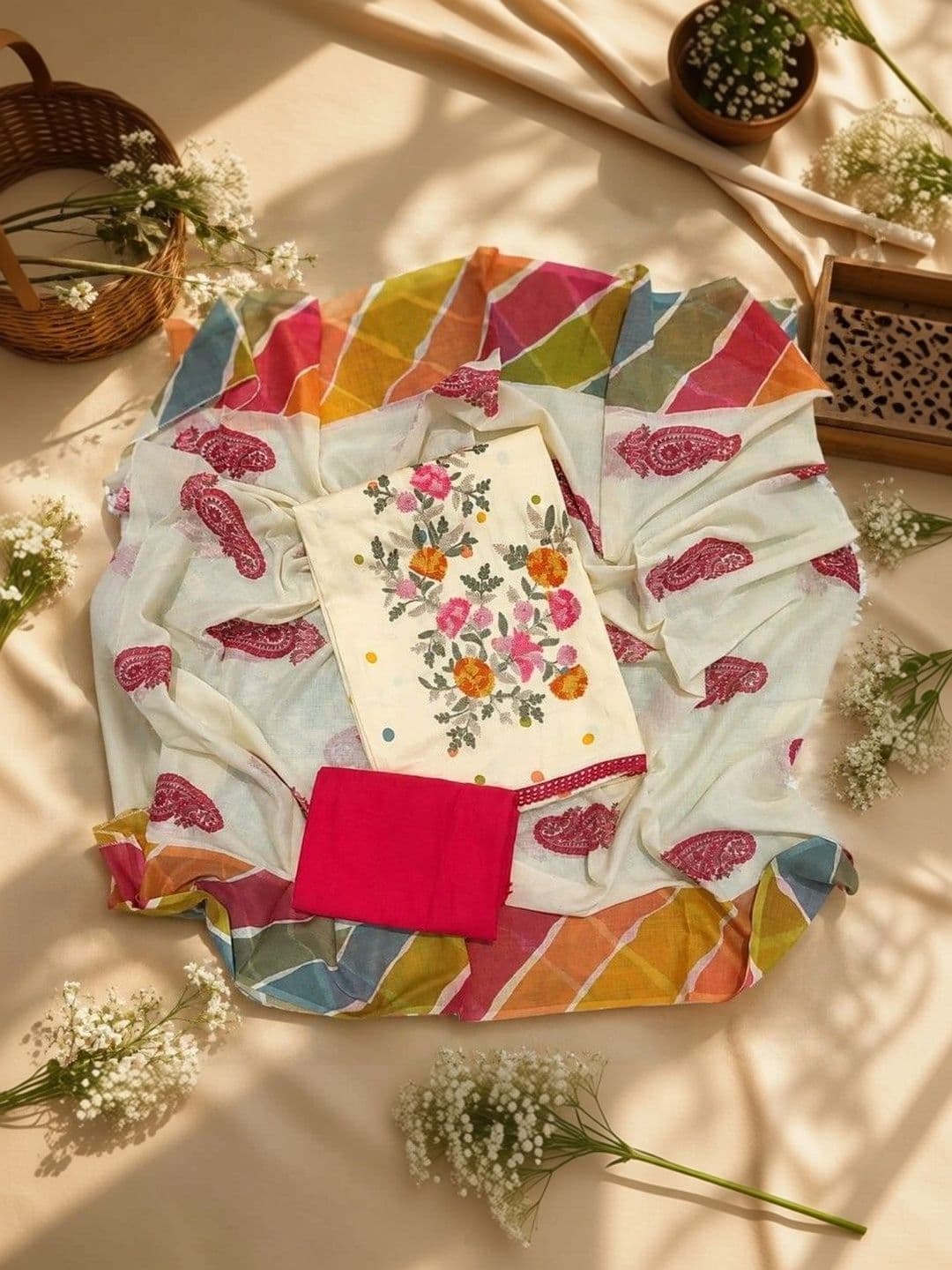 FAB JUNCTION Printed Pure Cotton Unstitched Dress Material - view 1