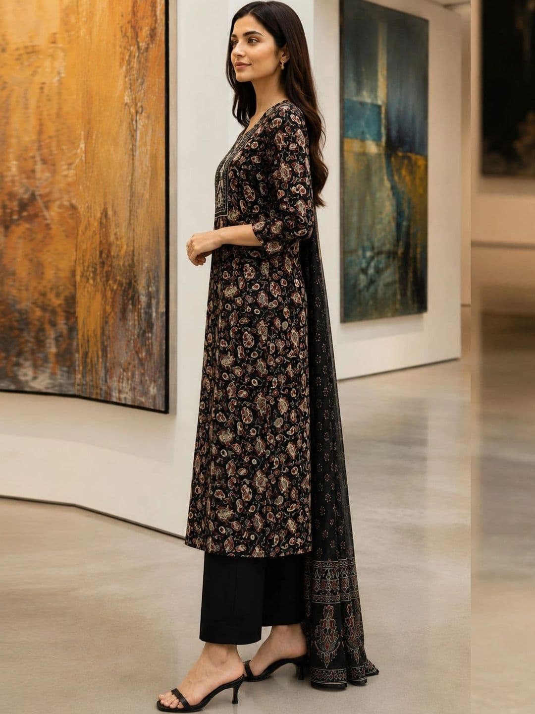 Roly Poly Women Ethnic Motifs Printed Regular Thread Work Kurta with Palazzos & With Dupatta thumbnail 7